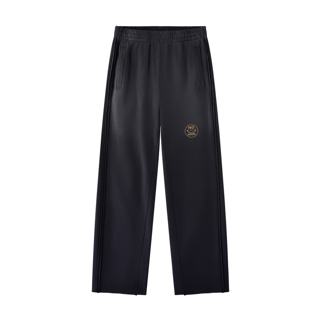 NO NOISE™ Black Sunfade raw-hem sweatpants, front