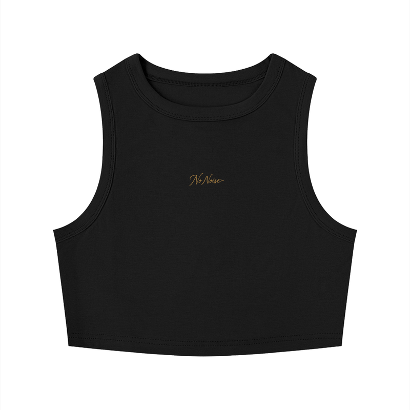 NO NOISE™ HER Crewneck Crop Tank in black, front view.