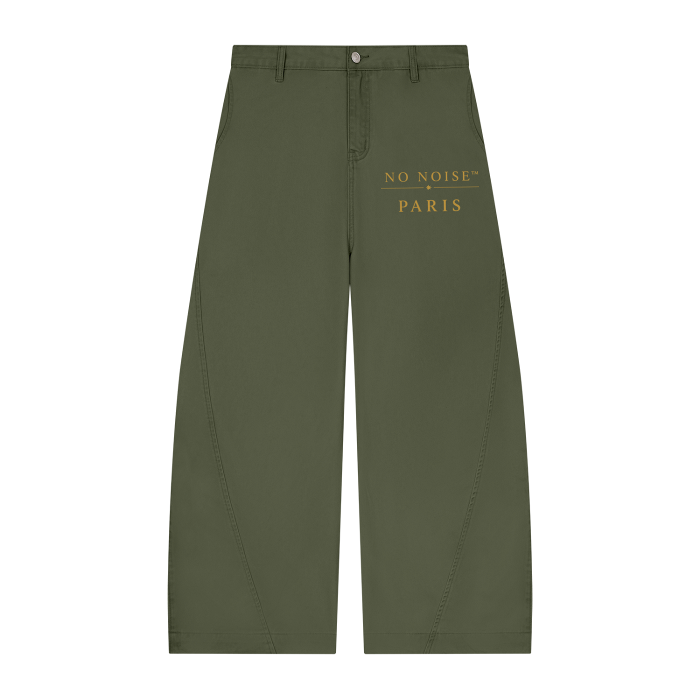 NO NOISE™ 001 Barrel Leg Pant — Fern, front view, heavyweight cotton barrel leg