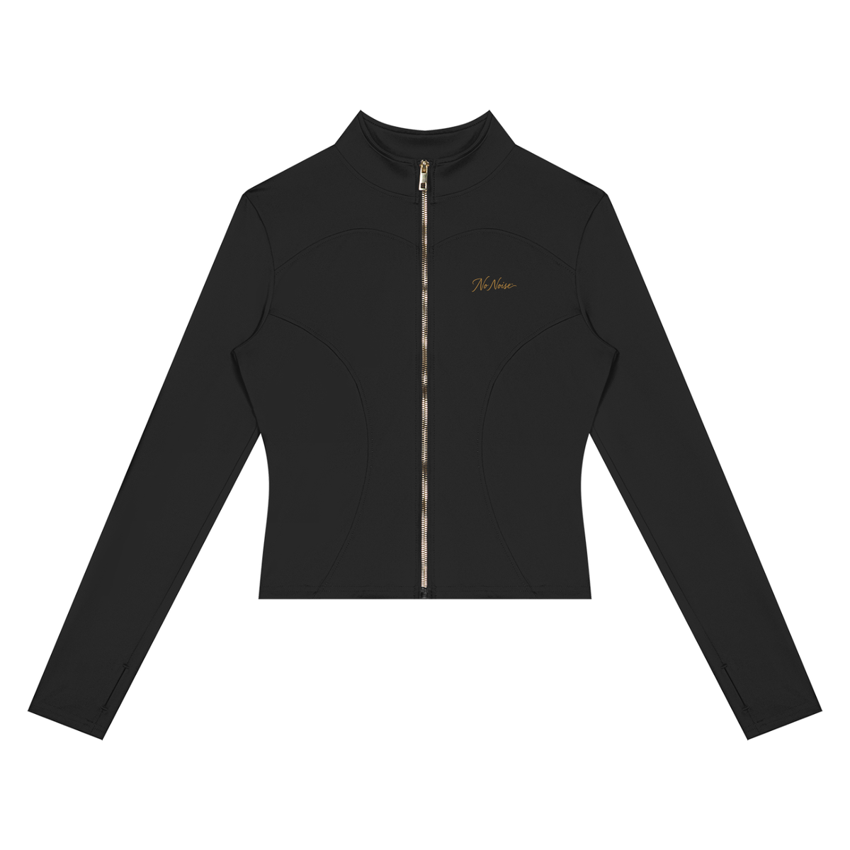 NO NOISE™ Black paneled zip jacket, front