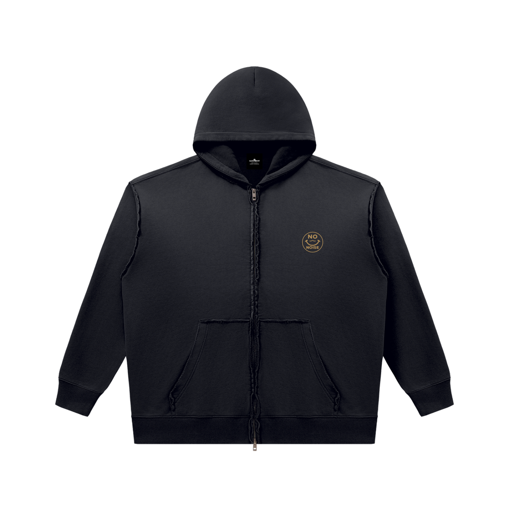 NO NOISE™ Black Sunfade heavyweight zip hoodie, front
