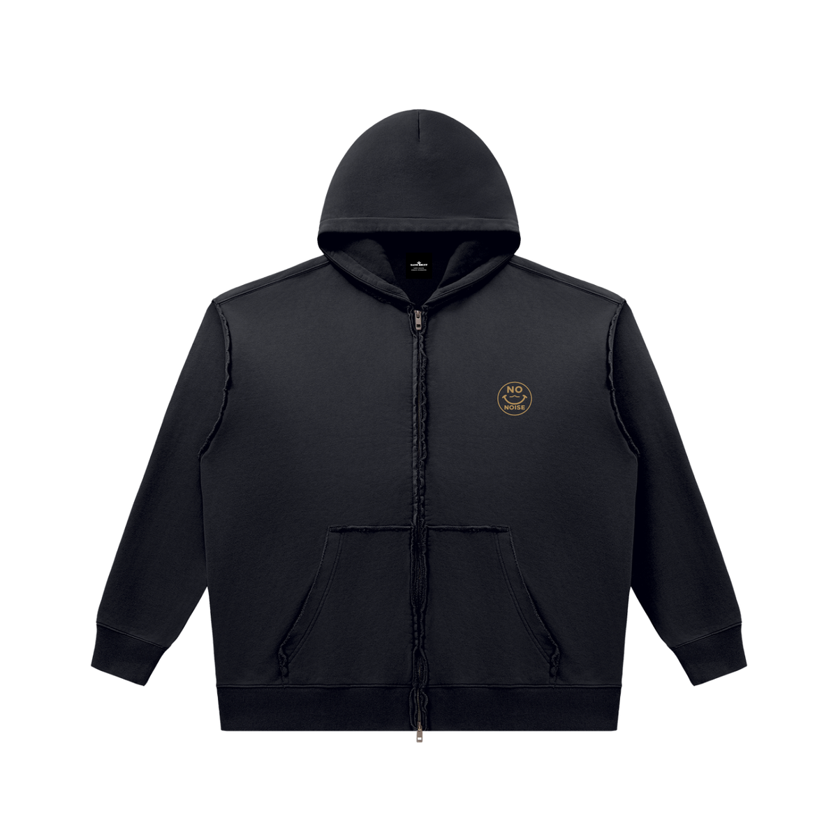 NO NOISE™ Black Sunfade heavyweight zip hoodie, front