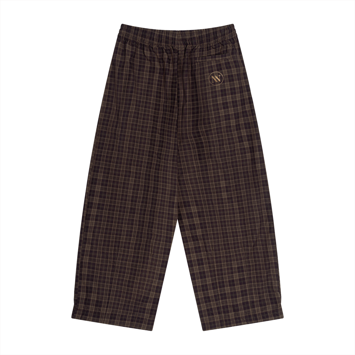 Wide-leg plaid pants in Red Plaid, back view, showing the elastic waist and straight hems.
