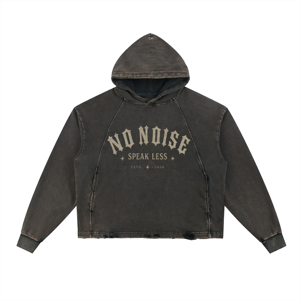 NO NOISE™ SPEAK LESS VINTAGE WASHED HOODIE — ESTD. 2026