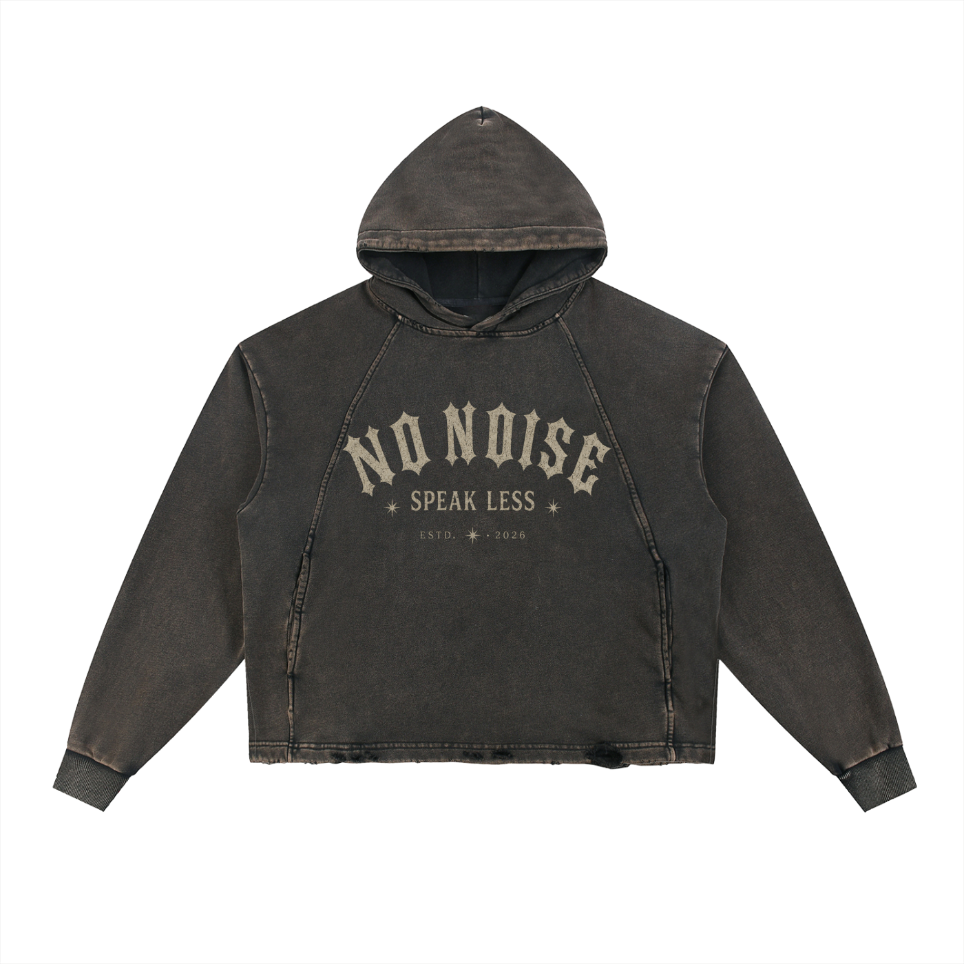 NO NOISE™ SPEAK LESS VINTAGE WASHED HOODIE — ESTD. 2026