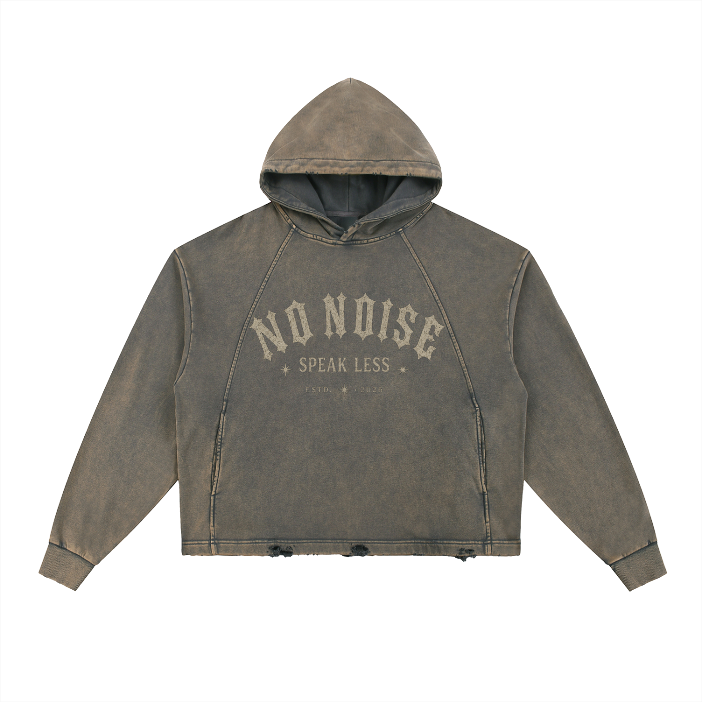 NO NOISE™ SPEAK LESS VINTAGE WASHED HOODIE — ESTD. 2026