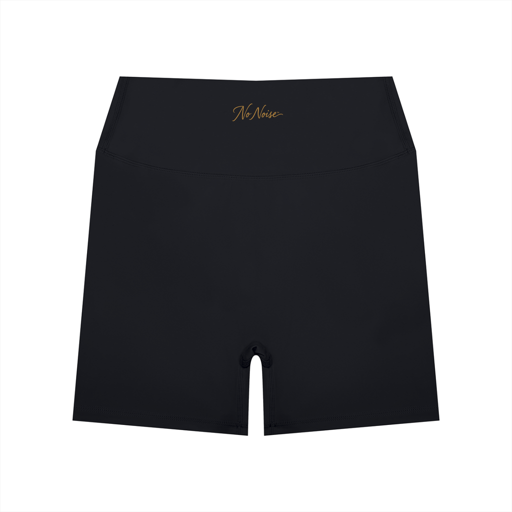 NO NOISE™ Black high-waist biker shorts, front