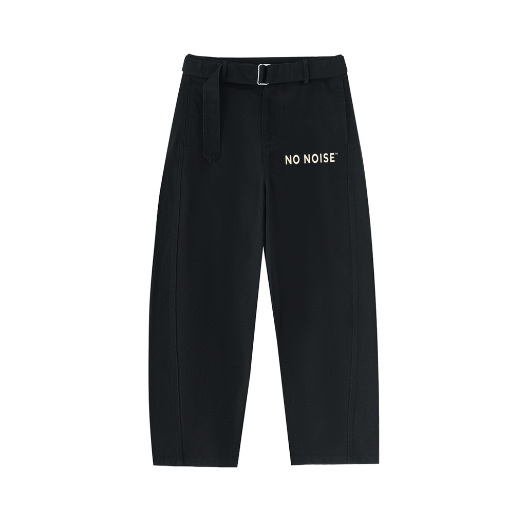NO NOISE™ Belted Barrel-Leg Chino Pants — Black