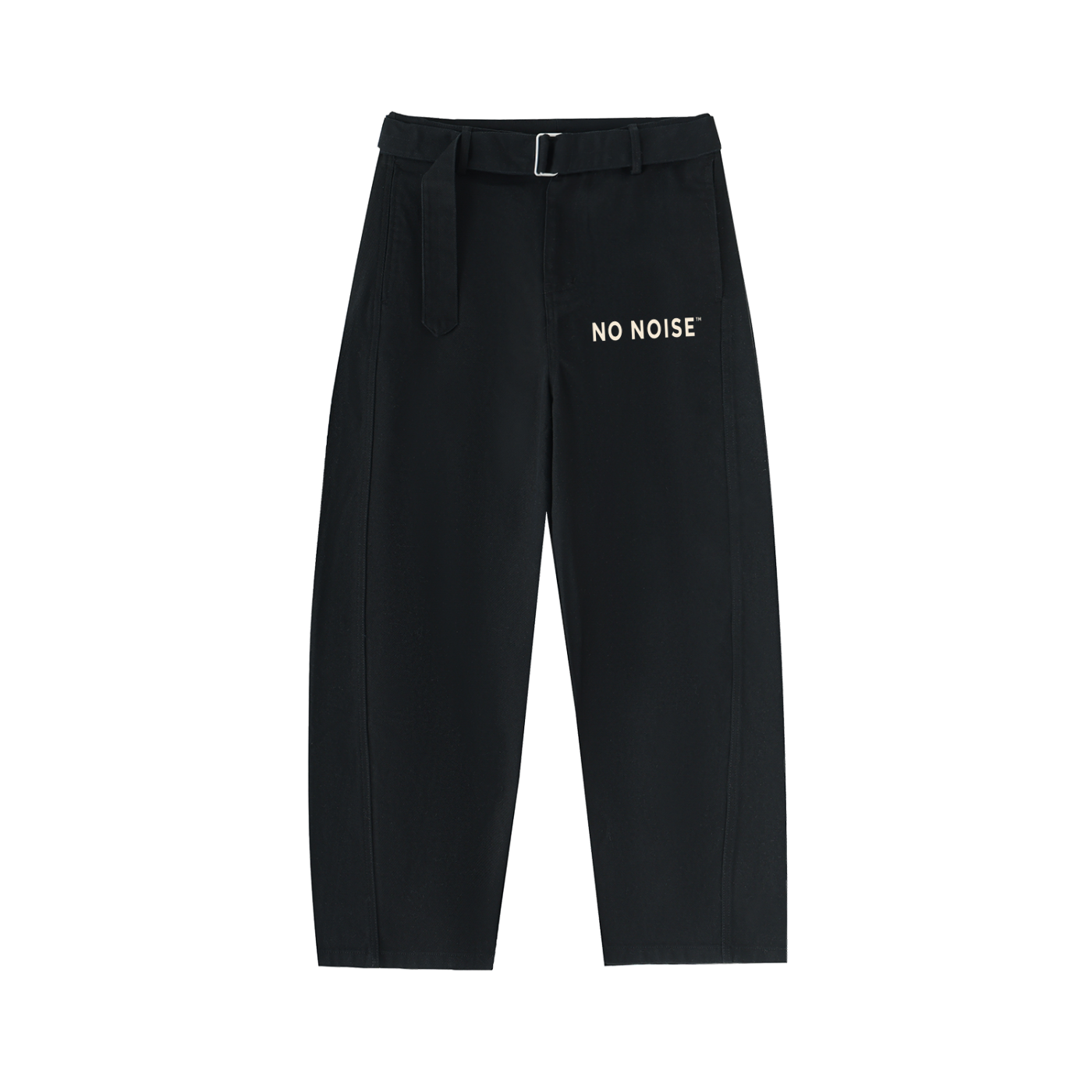 NO NOISE™ Belted Barrel-Leg Chino Pants — Black