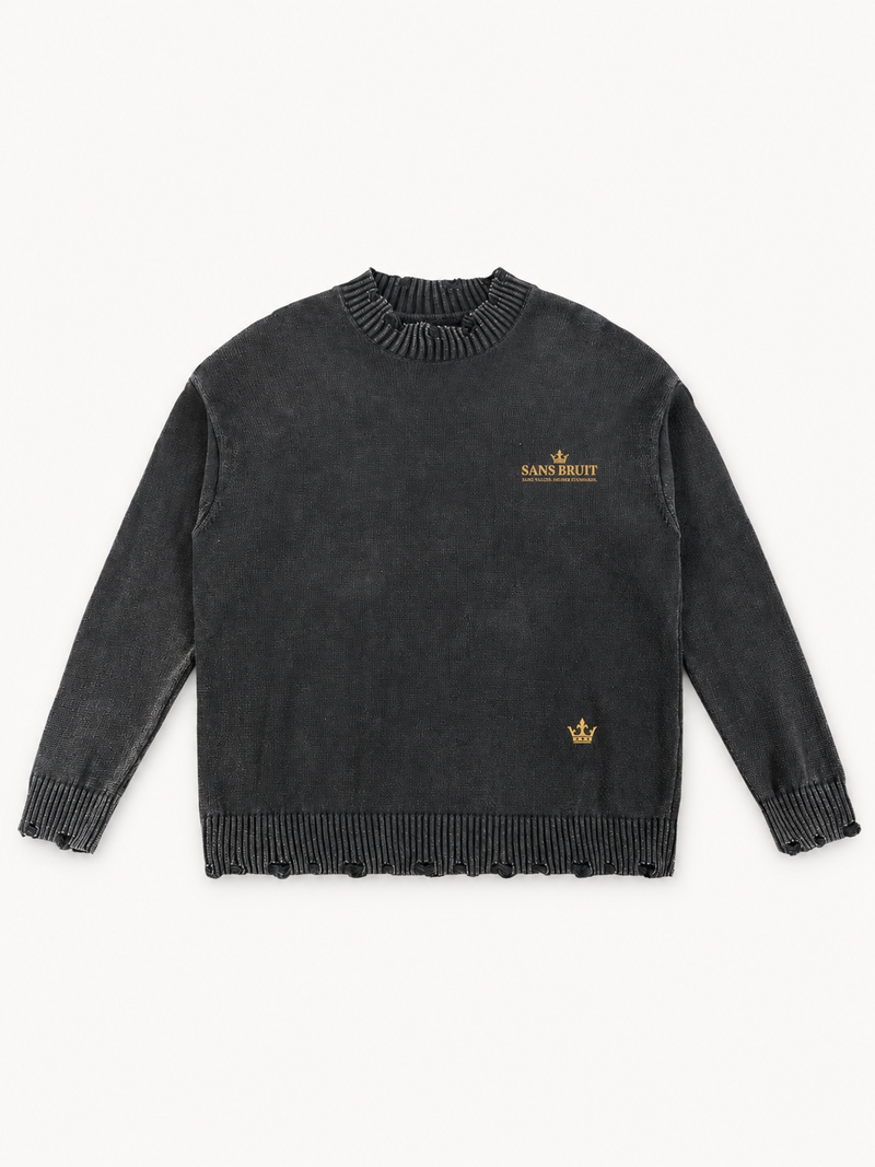 Silent Standard Frayed Knit Sweater — Washed Black