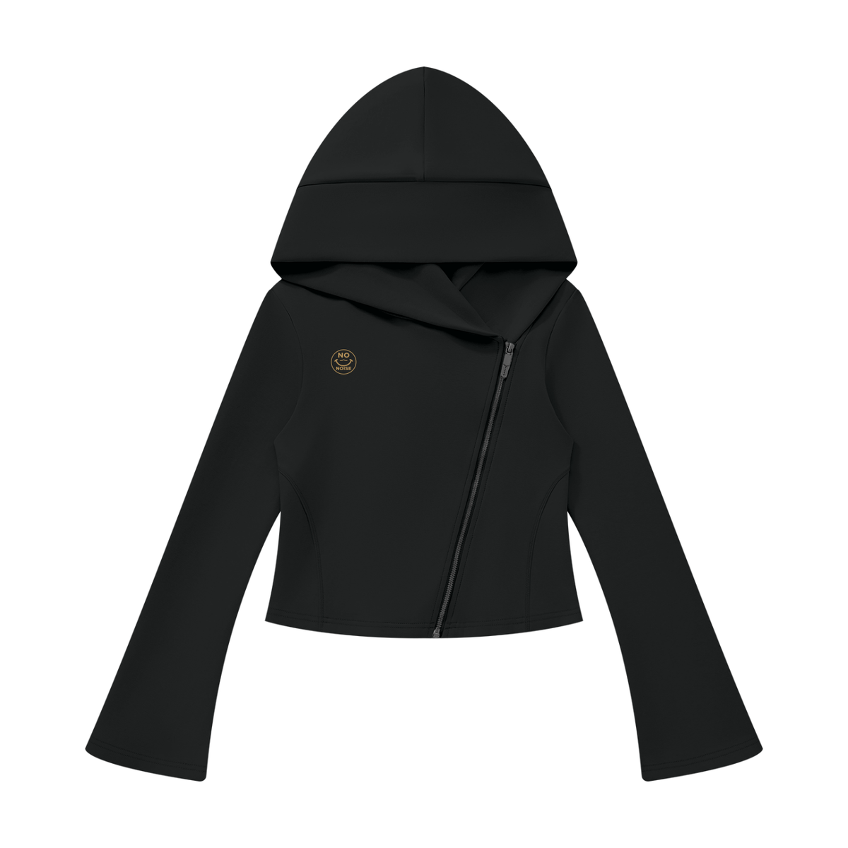 NO NOISE™ Black Original Signal asymmetric zip hoodie, front