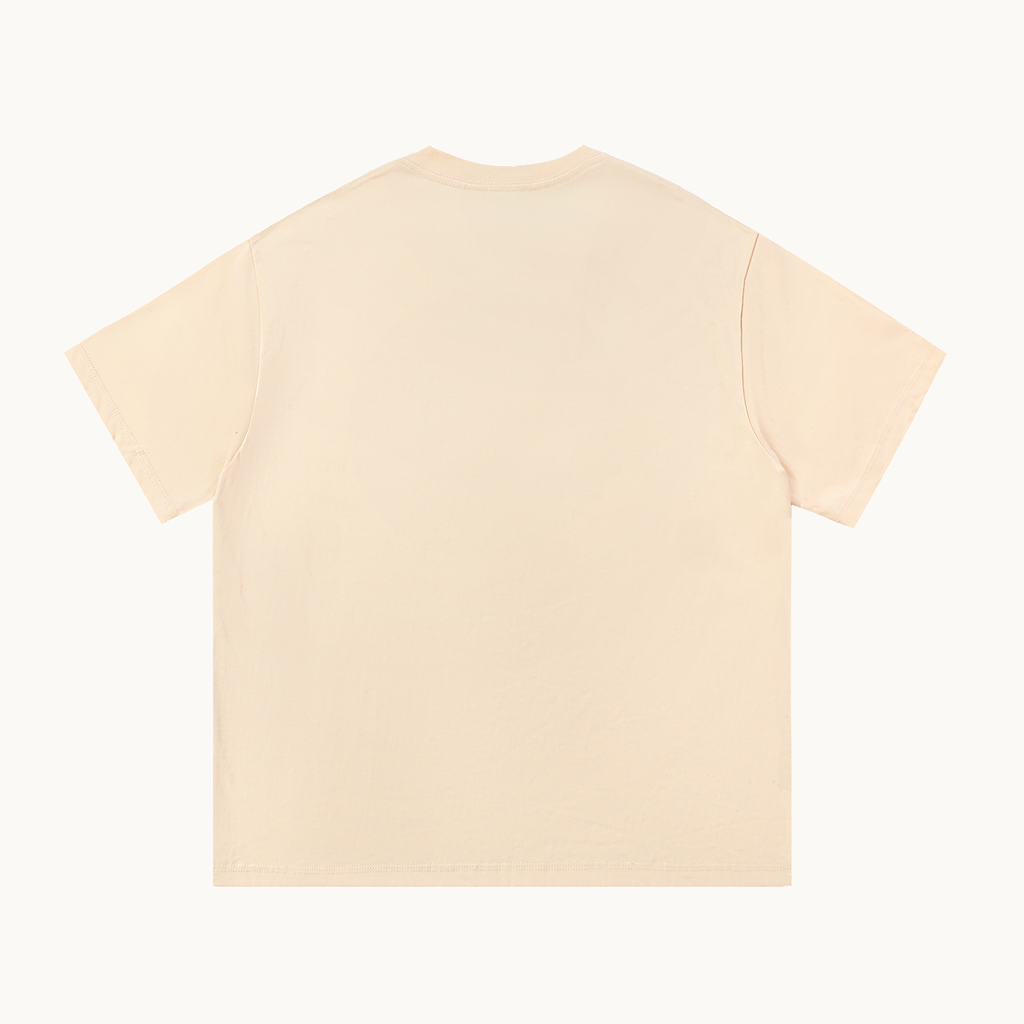 Essential Signature Tee in apricot, plain back view