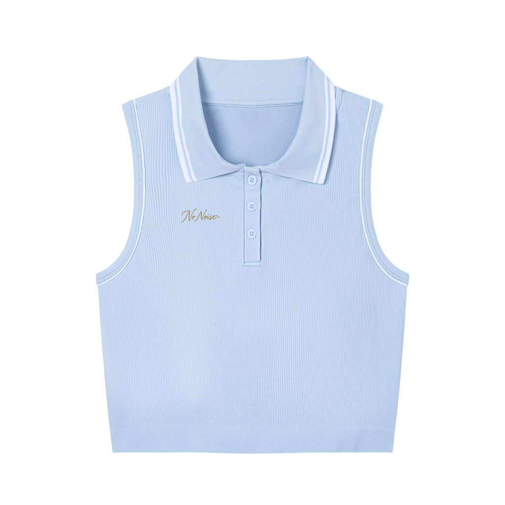 NO NOISE™ Court Polo- Blue in blue — cotton-blend pique, tailored fit — front view