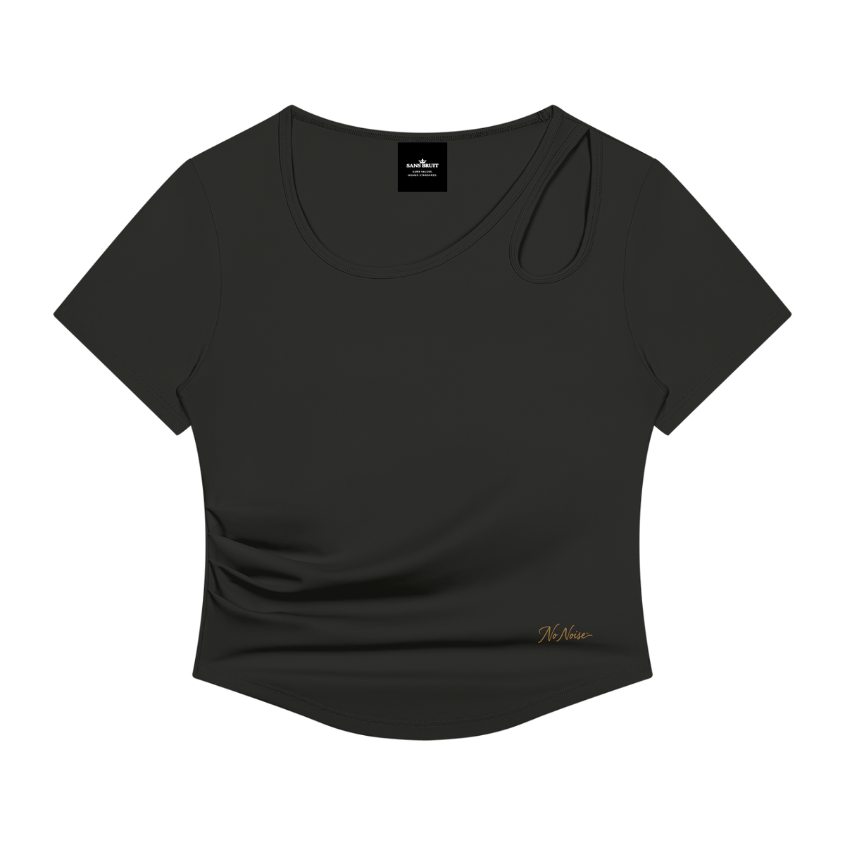 NO NOISE™ Black ruched short-sleeve top, front