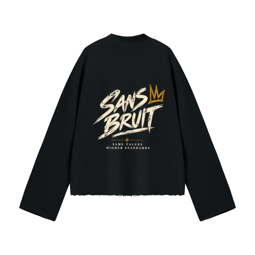 NO NOISE Signature Crew Mock Neck in Midnight black, back view with SANS BRUIT lettering and crown artwork.