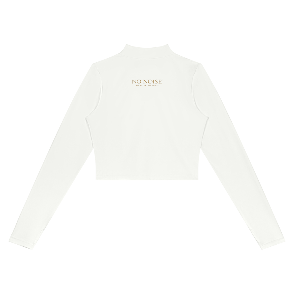 NO NOISE Form Cropped Jacket in Chalk, back view showing cropped hem and small gold NO NOISE logo below the collar.