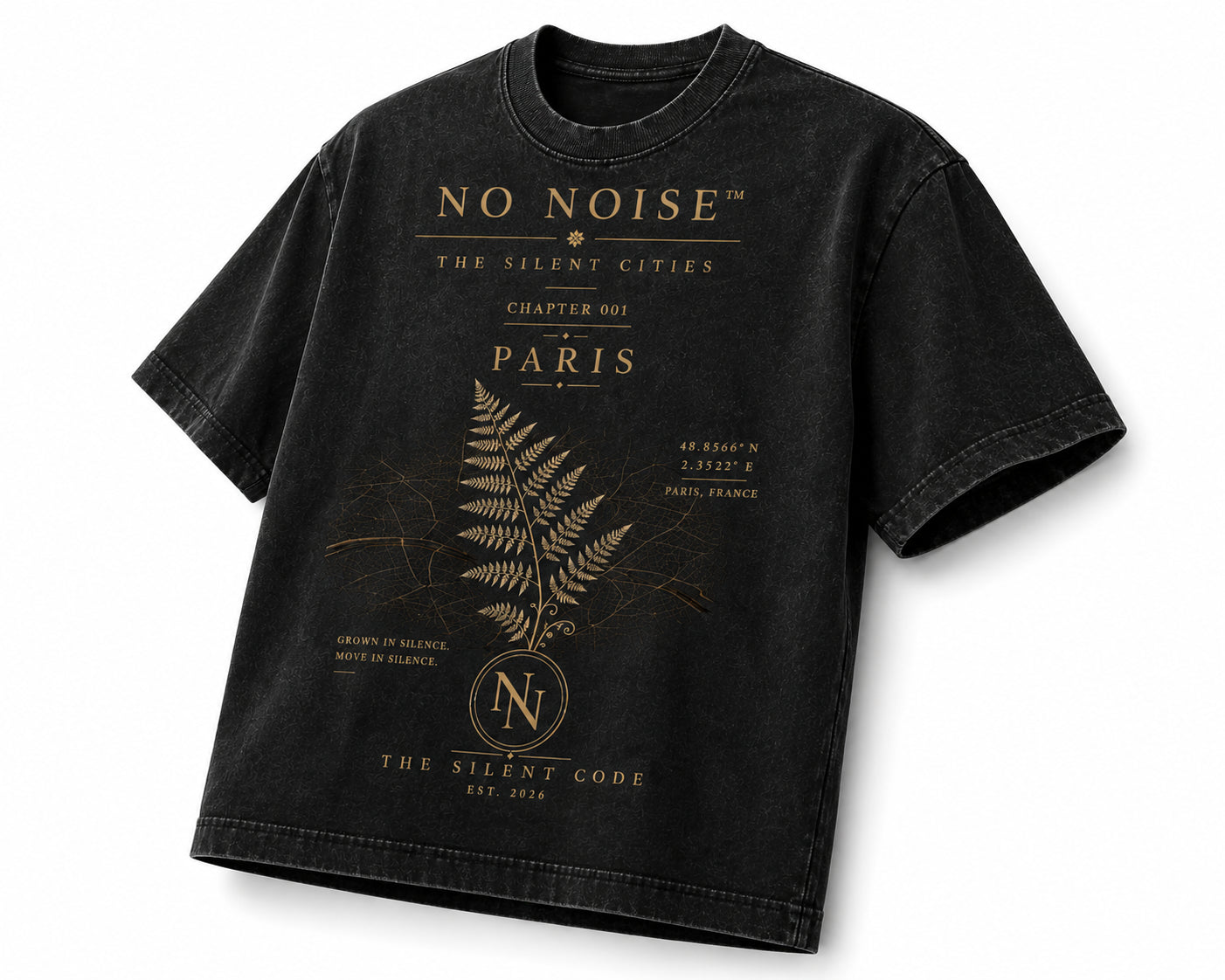 NO NOISE™ HEAVYWEIGHT VINTAGE WASH FRAYED TEE — BLACK