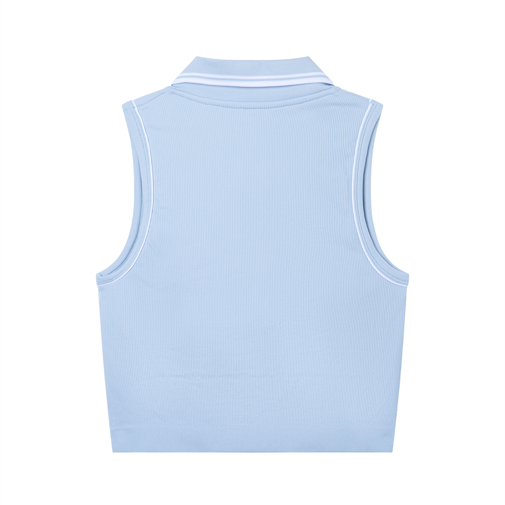 NO NOISE™ Court Polo- Blue in blue — cotton-blend pique, tailored fit — back view