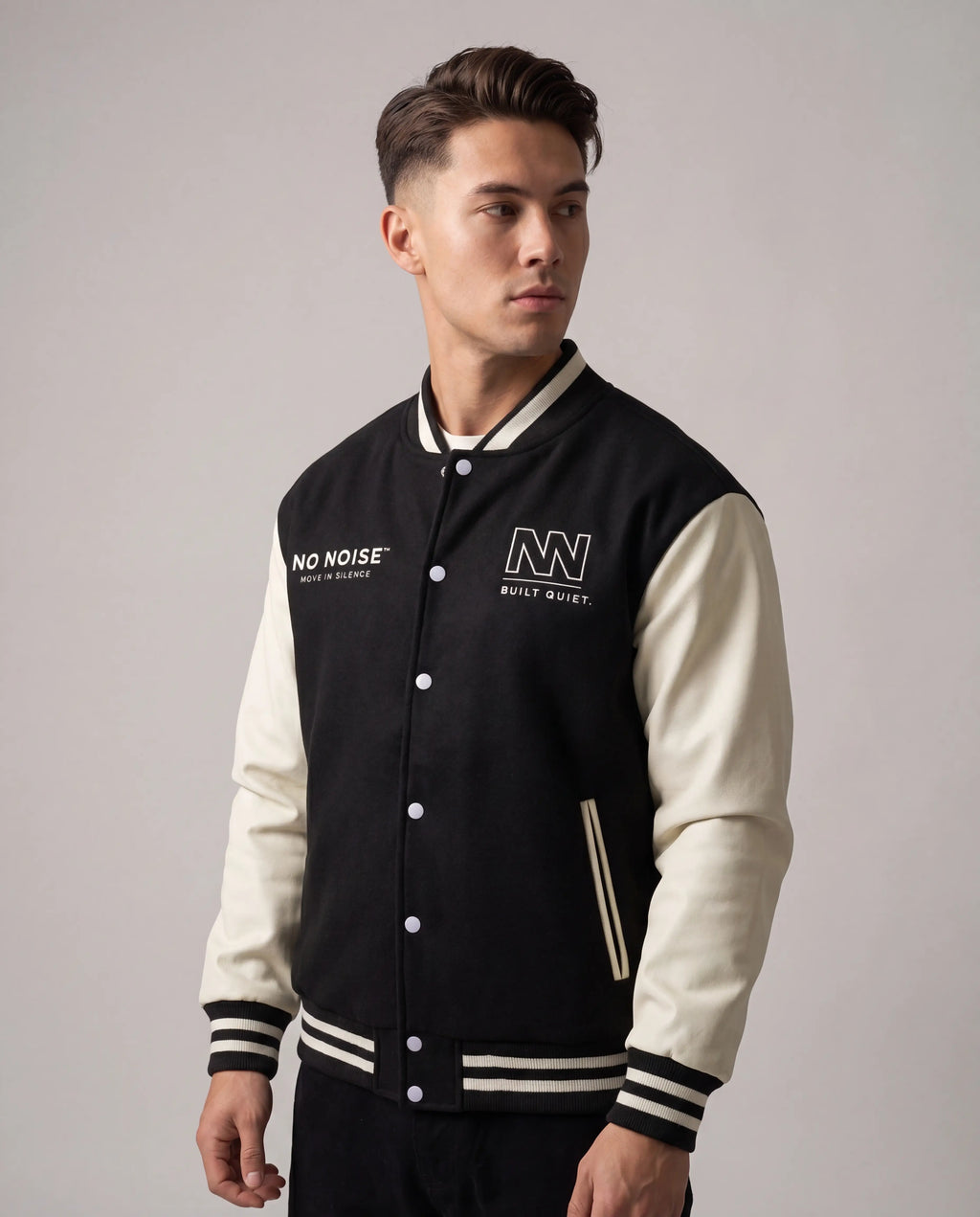 NO NOISE Club Jacket Black on model, front view