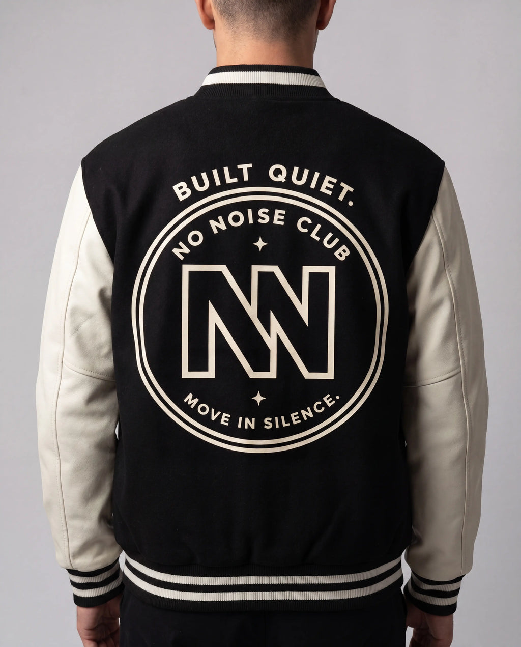 NO NOISE Club Jacket Black on model, back view