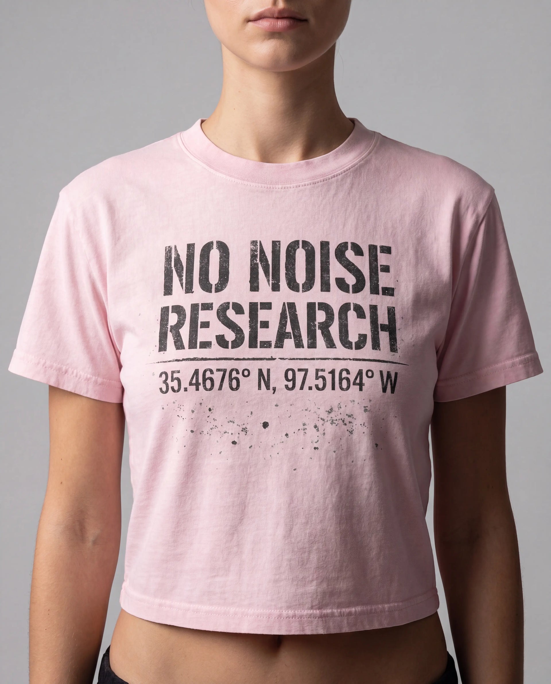NO NOISE HER Research Mineral Wash Crop Tee, Pink, front view
