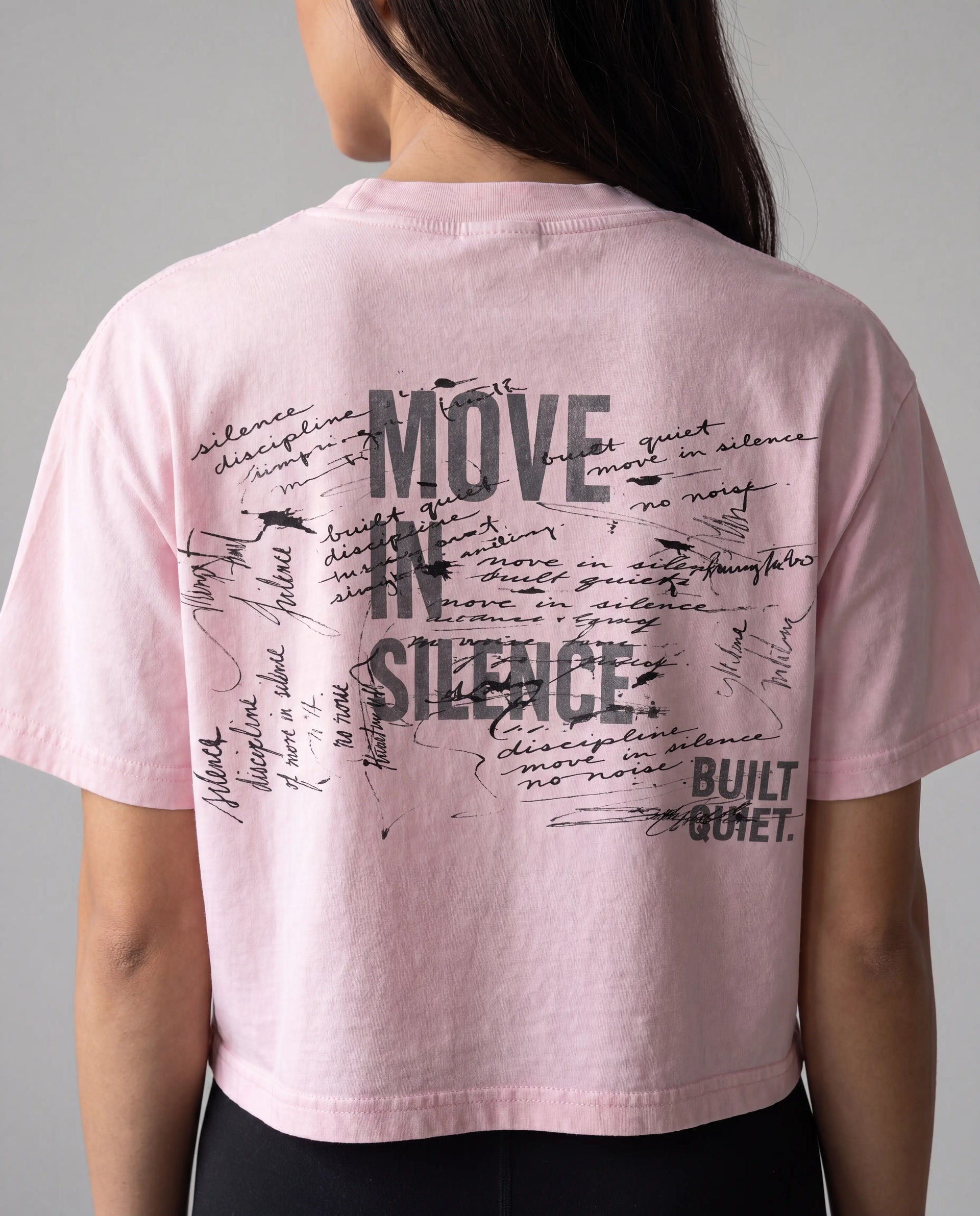 NO NOISE HER Research Mineral Wash Crop Tee, Pink, back view