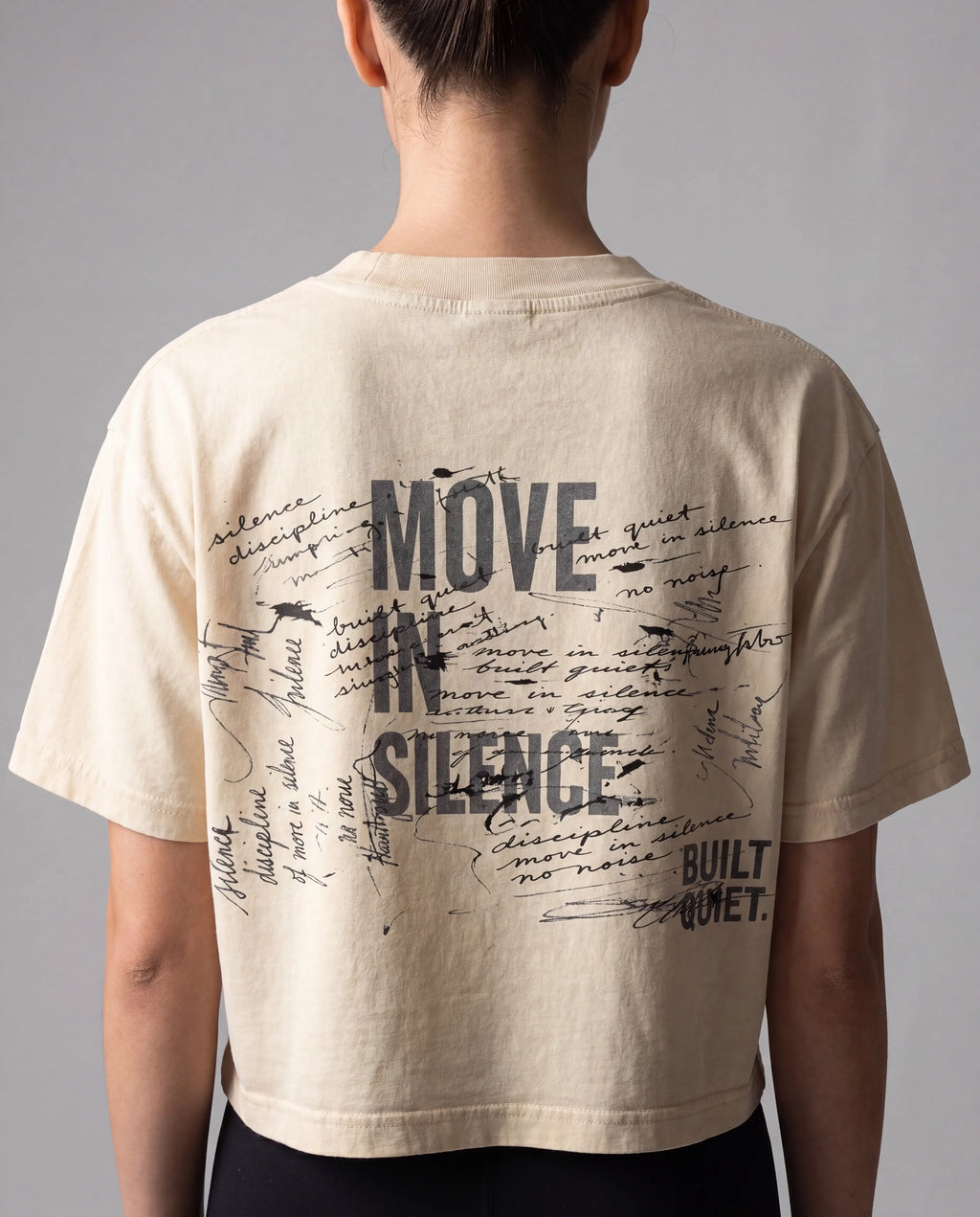 NO NOISE HER Research Mineral Wash Crop Tee, Apricot, back view