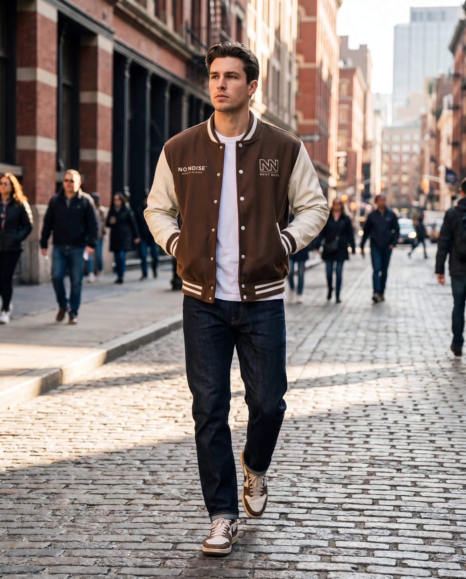 NO NOISE Club Jacket Brown, lifestyle editorial