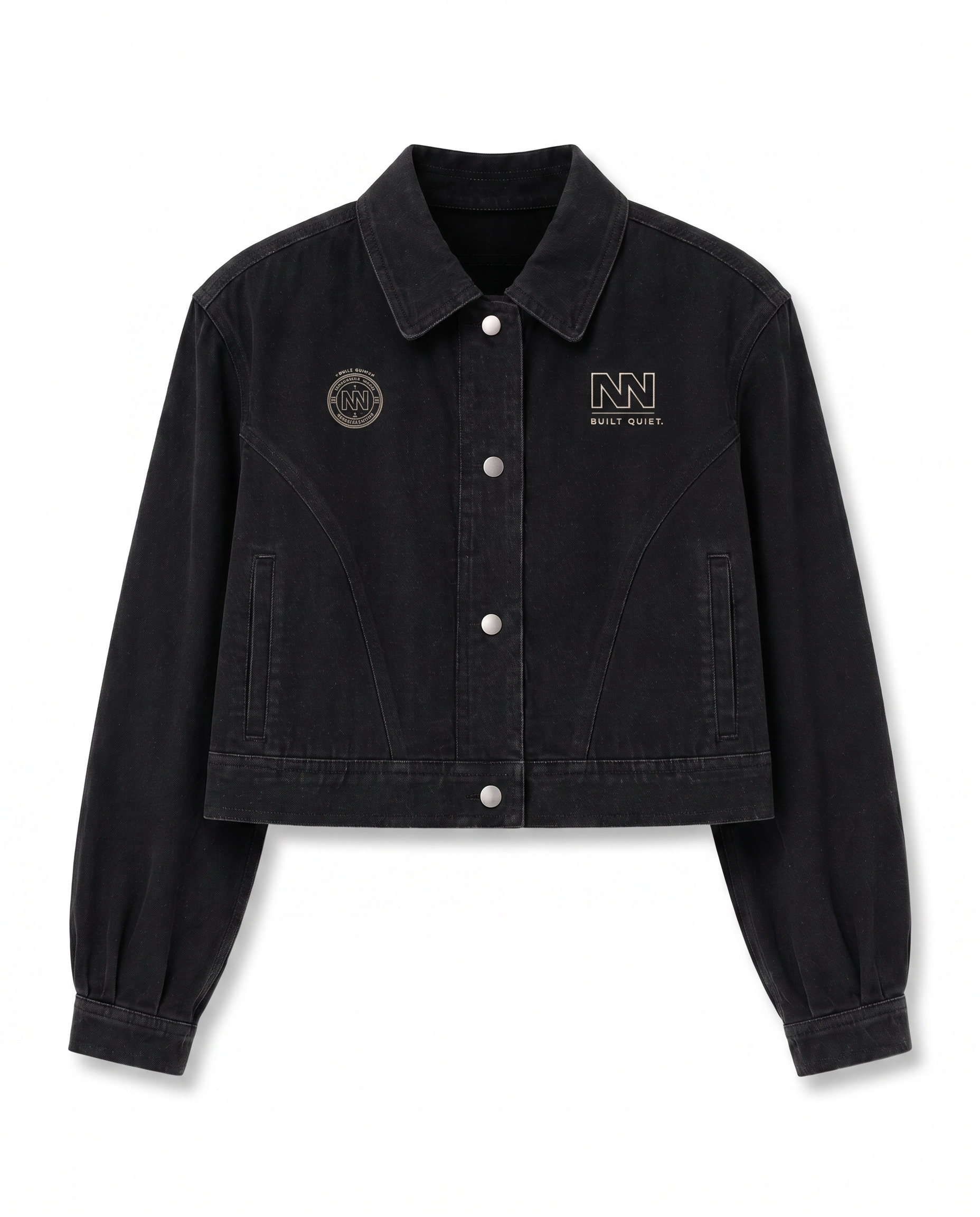 NO NOISE™ CROP DENIM JACKET — BLACK — Hero