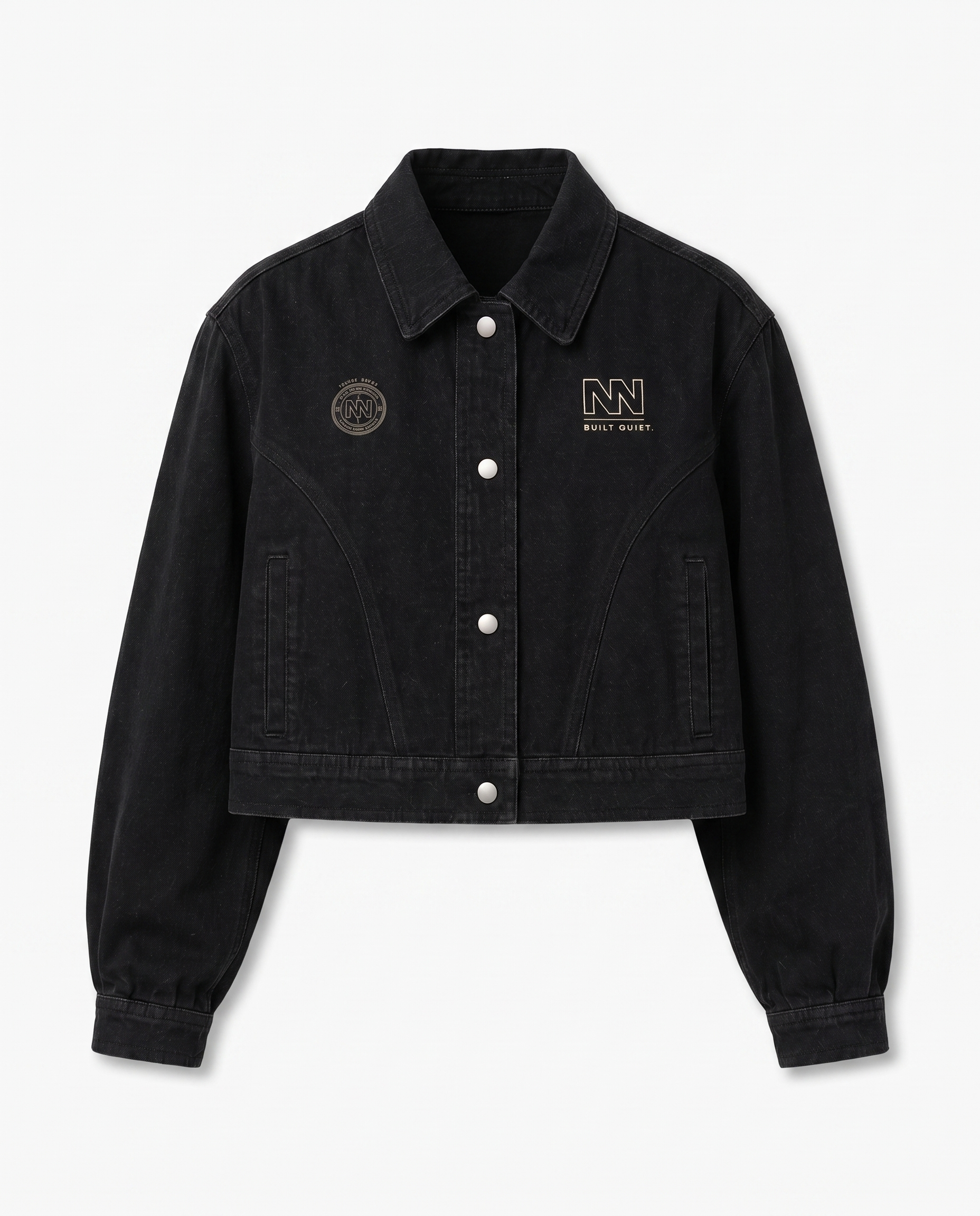 NO NOISE™ CROP DENIM JACKET — BLACK — Back