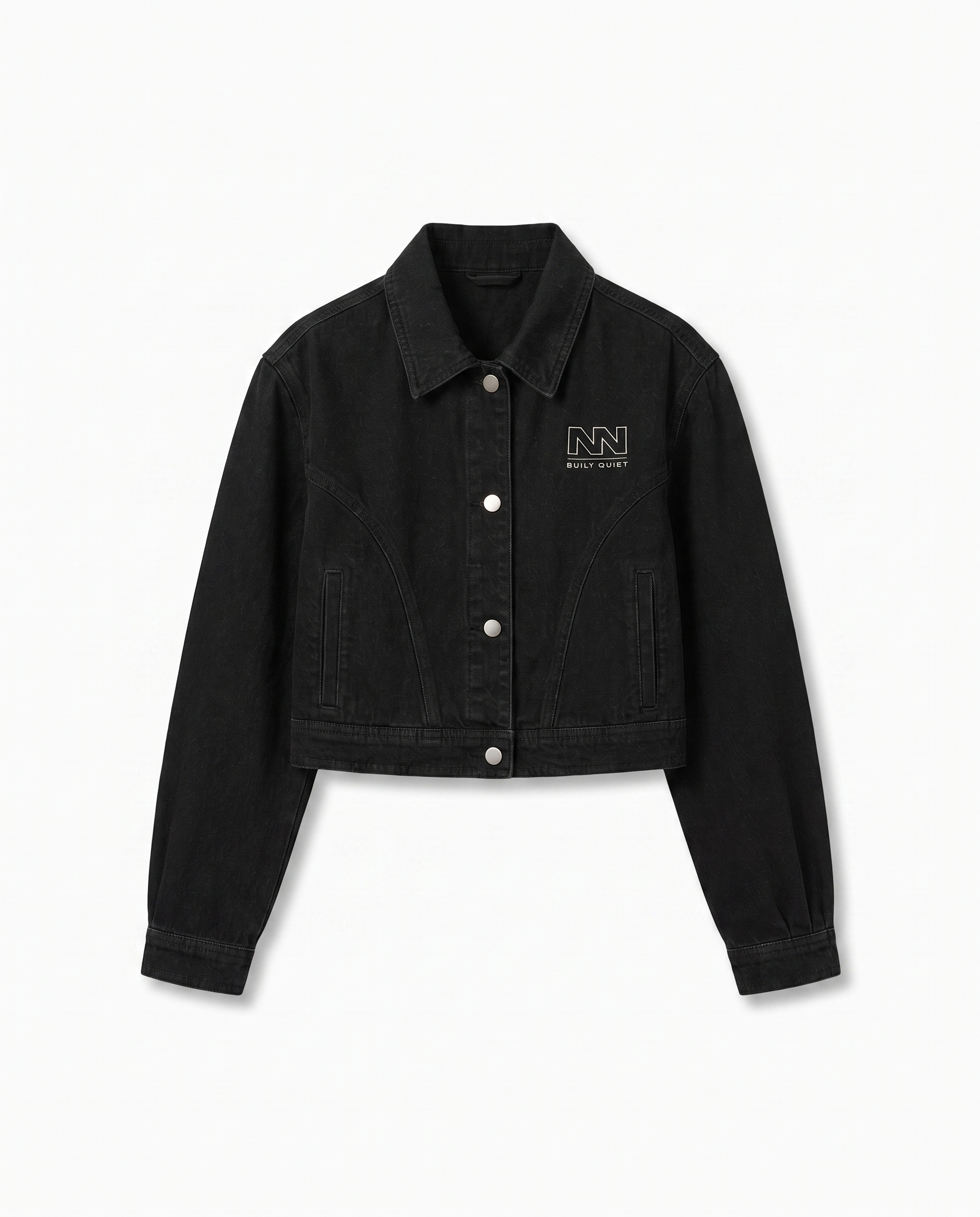 NO NOISE™ CROP DENIM JACKET — BLACK — Detail