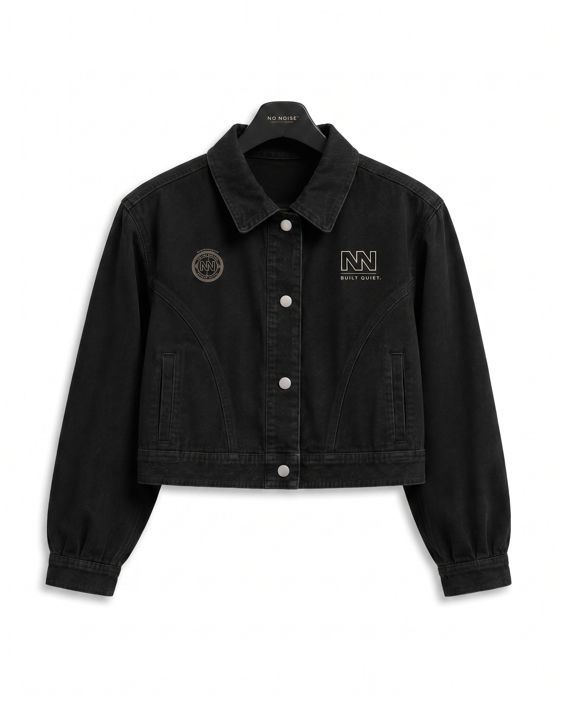 NO NOISE™ CROP DENIM JACKET — BLACK — Detail 2