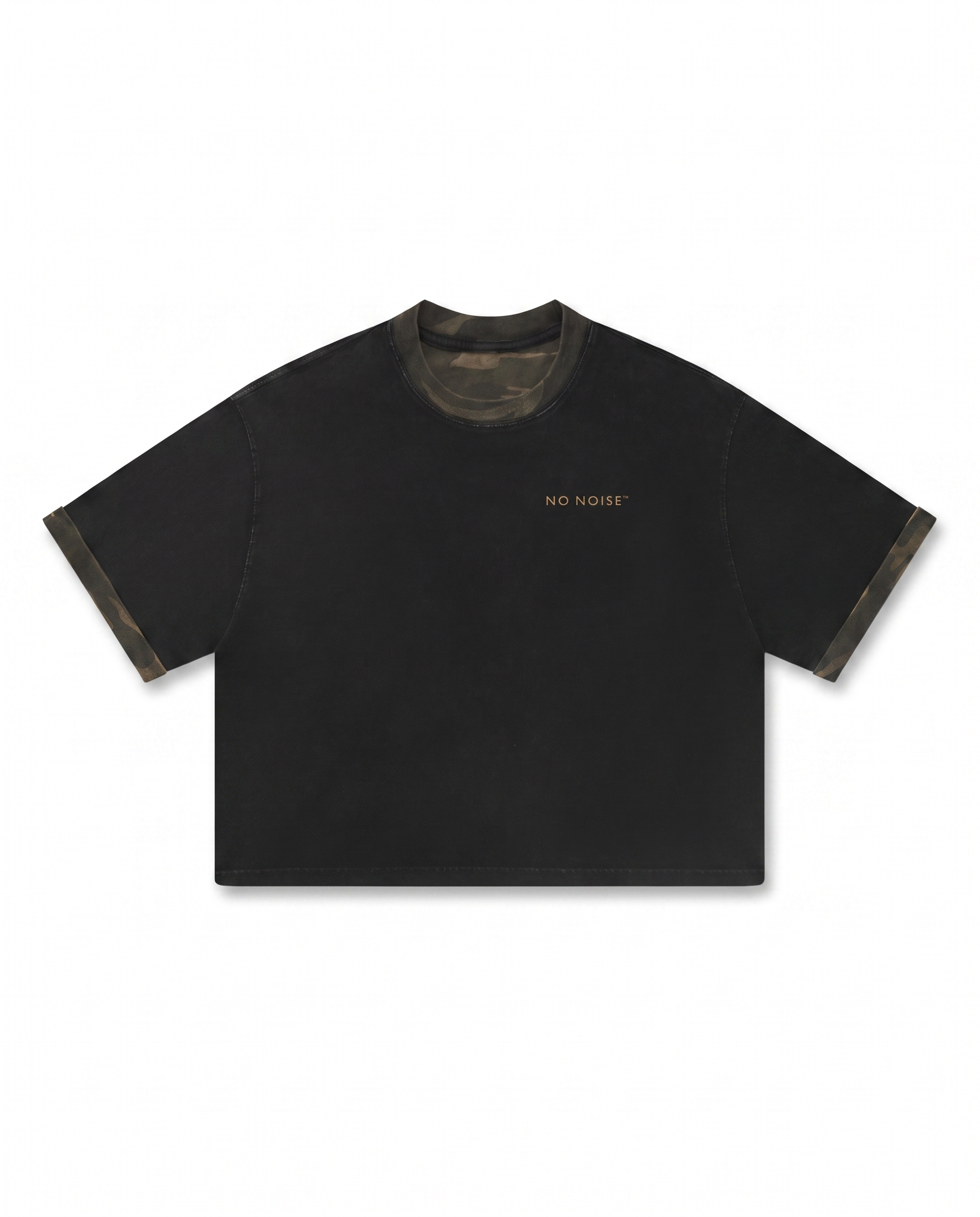 NO NOISE™ MINERAL WASH BOXY PANEL TEE — KHAKI CAMO — Hero