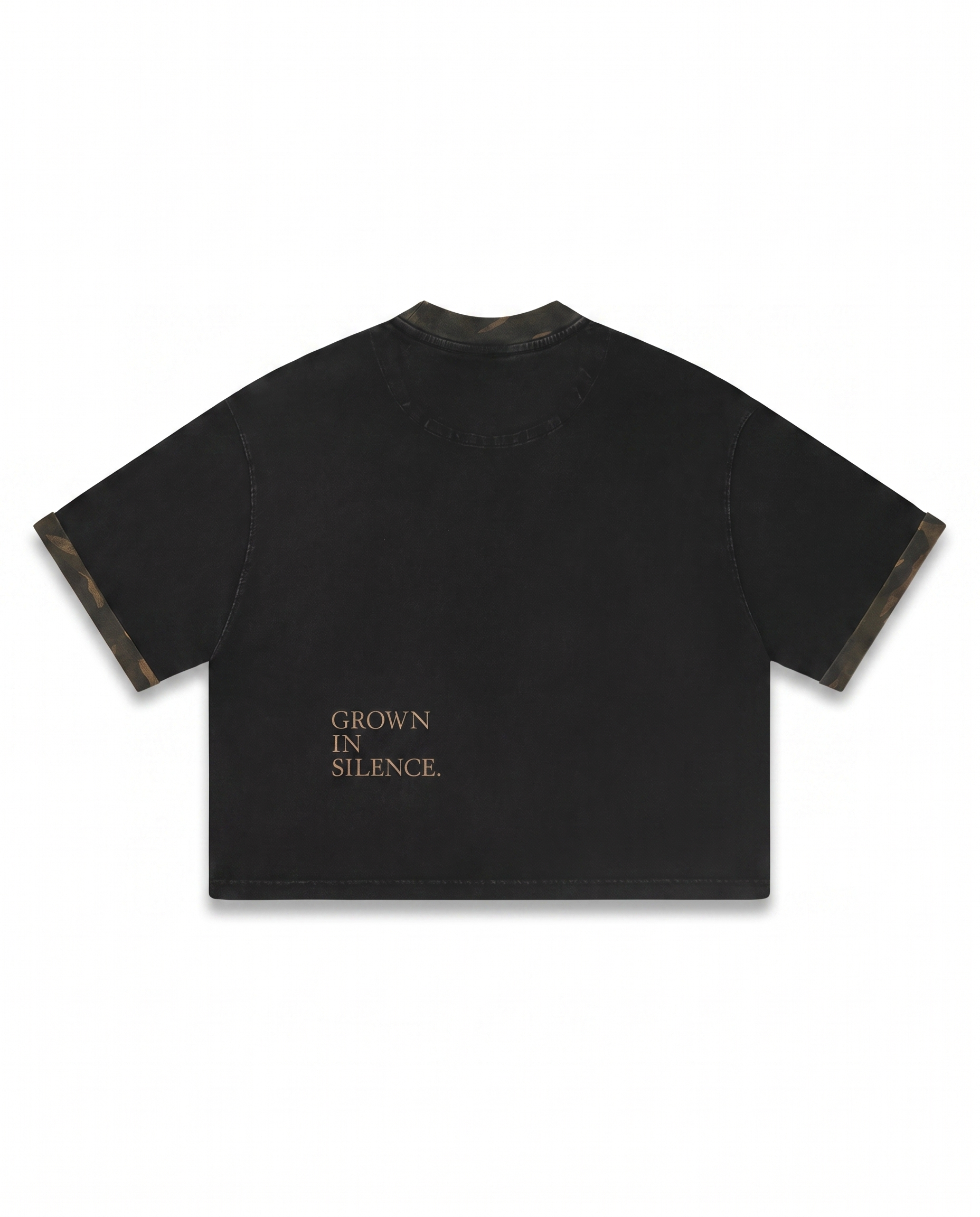 NO NOISE™ MINERAL WASH BOXY PANEL TEE — KHAKI CAMO — Alternate Front