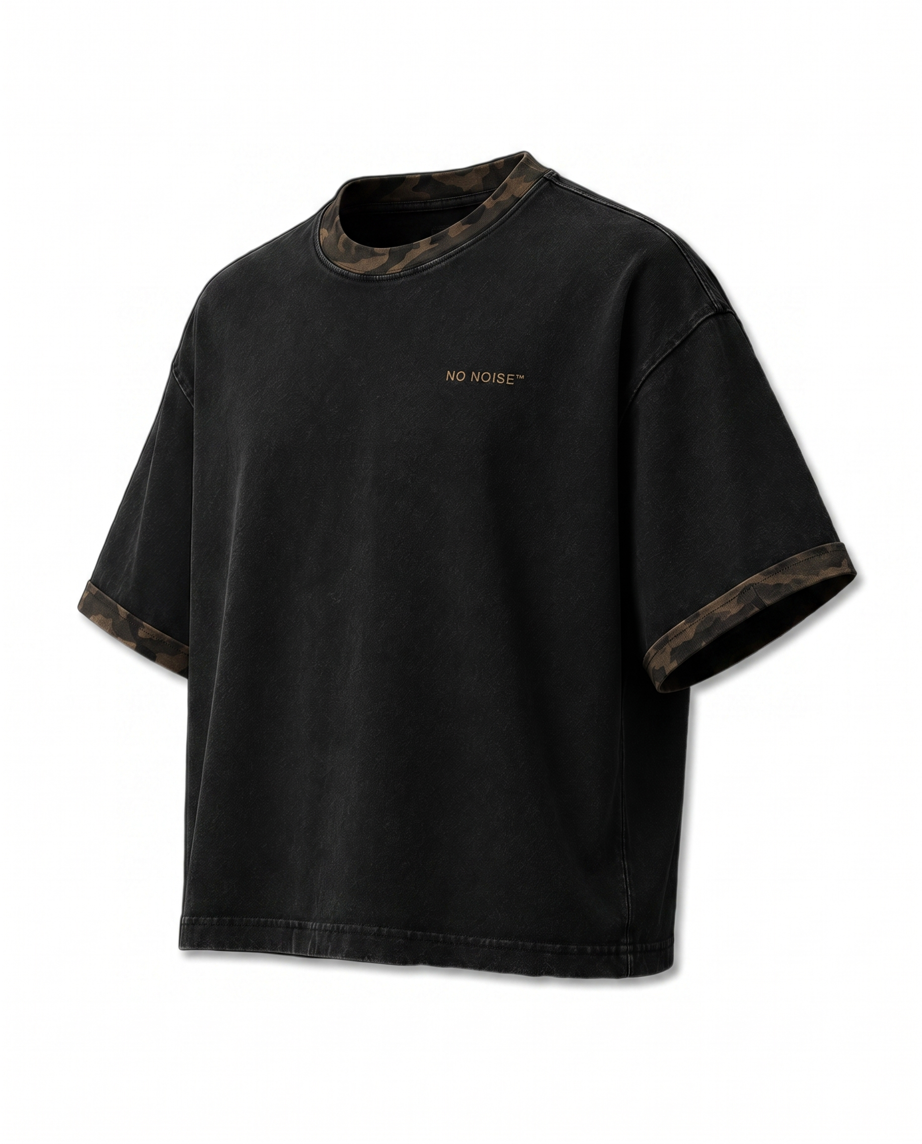 NO NOISE™ MINERAL WASH BOXY PANEL TEE — KHAKI CAMO — Back