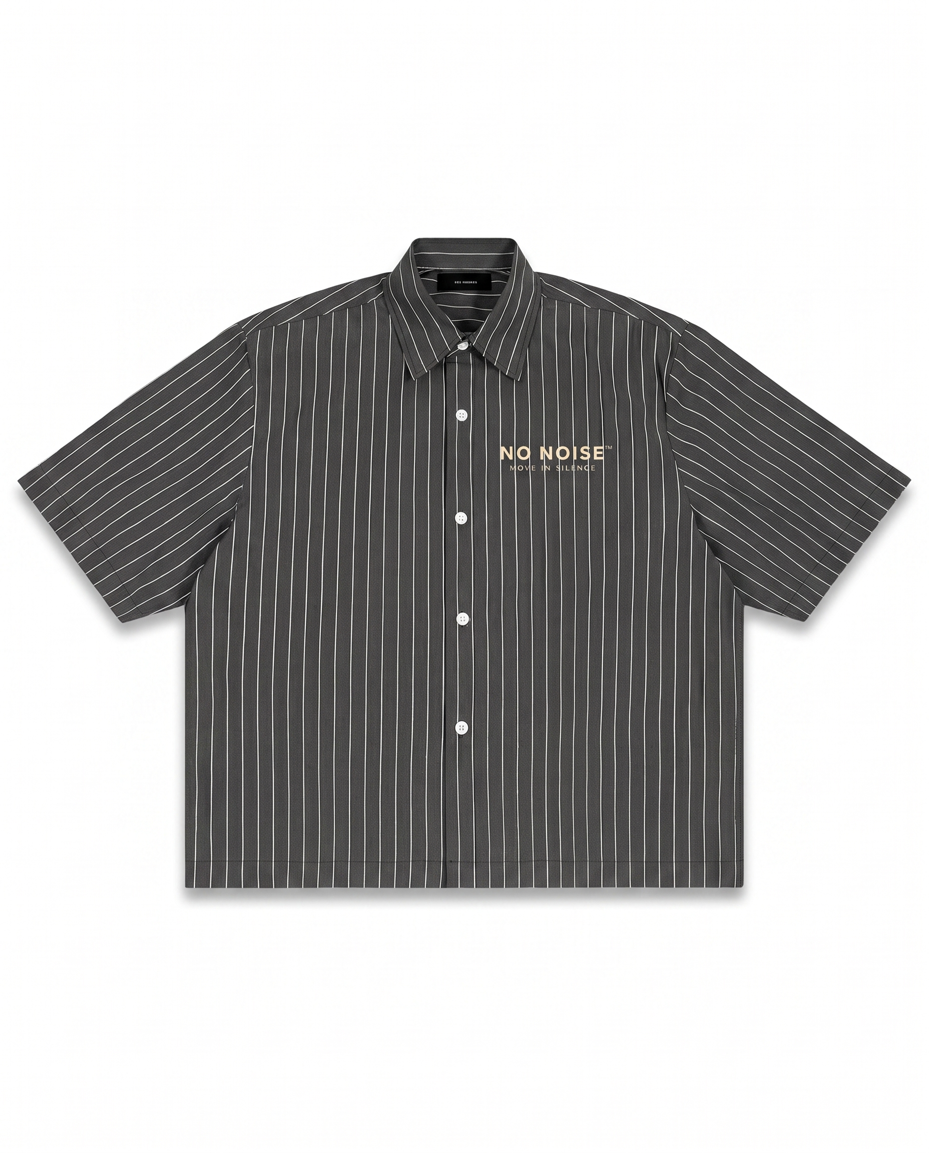 NO NOISE™ MOVE IN SILENCE STRIPE CODE BOXY SHIRT — CHARCOAL — Hero