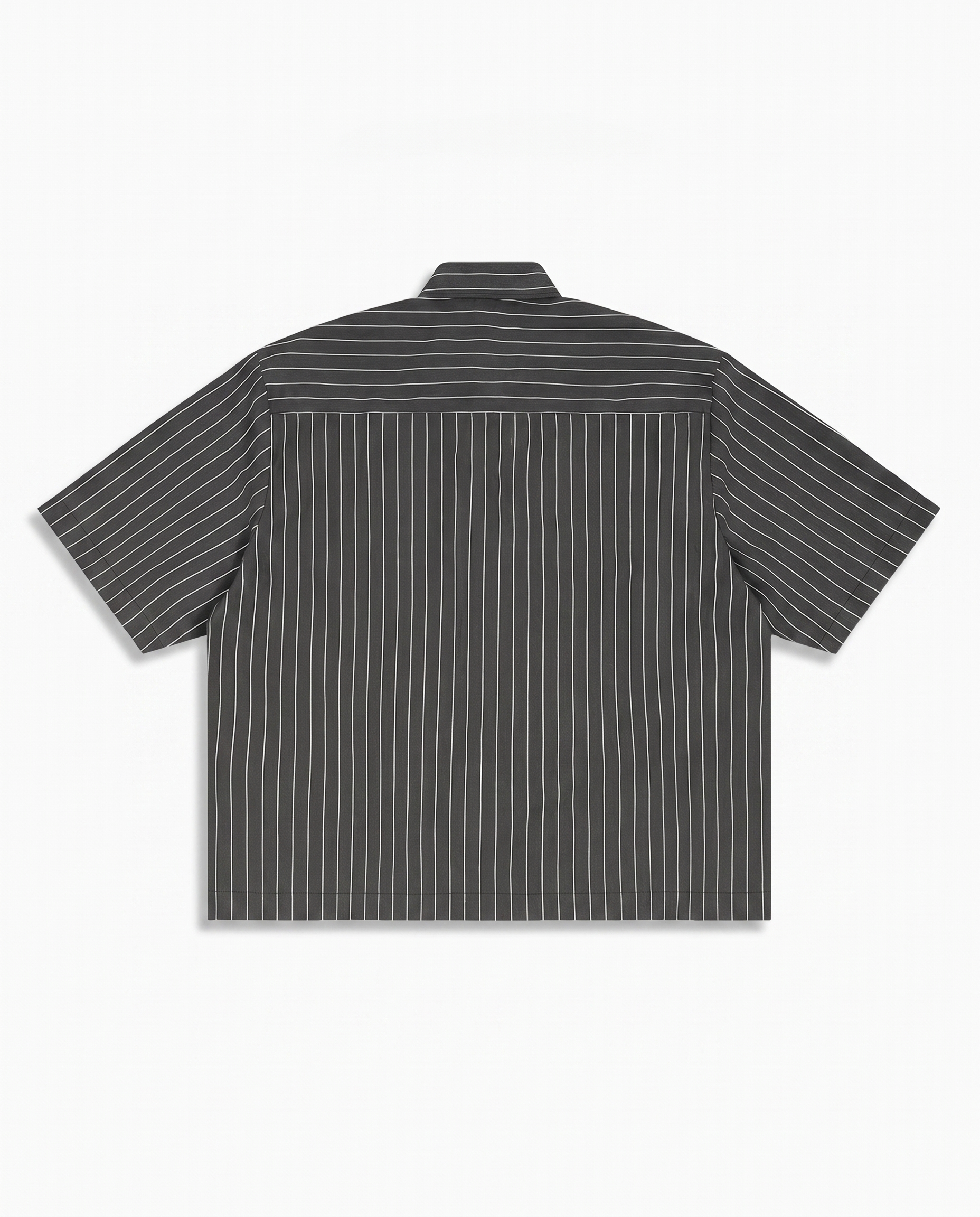 NO NOISE™ MOVE IN SILENCE STRIPE CODE BOXY SHIRT — CHARCOAL — Alternate Front