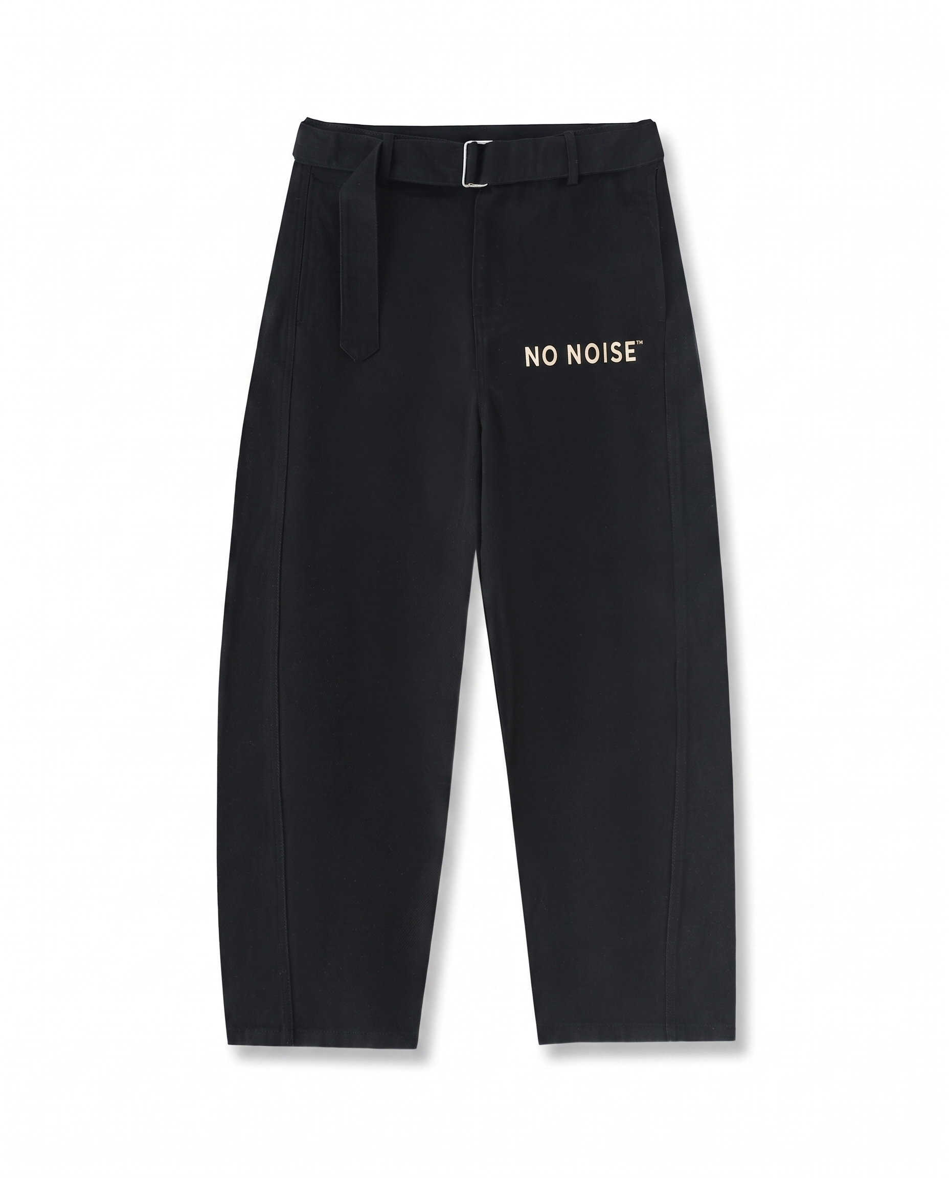 NO NOISE™ BELTED BARREL-LEG CHINO PANTS — BLACK — Hero