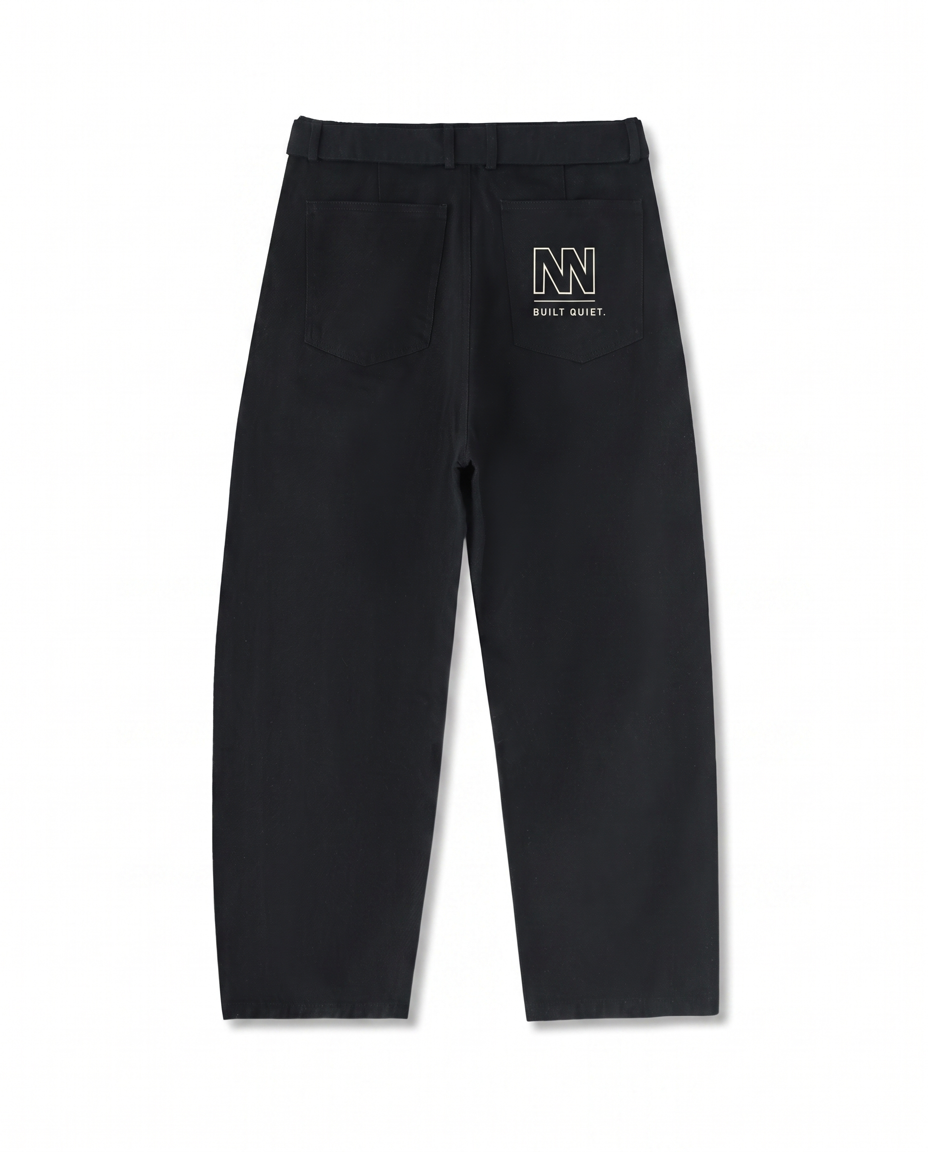 NO NOISE™ BELTED BARREL-LEG CHINO PANTS — BLACK — Alternate Front