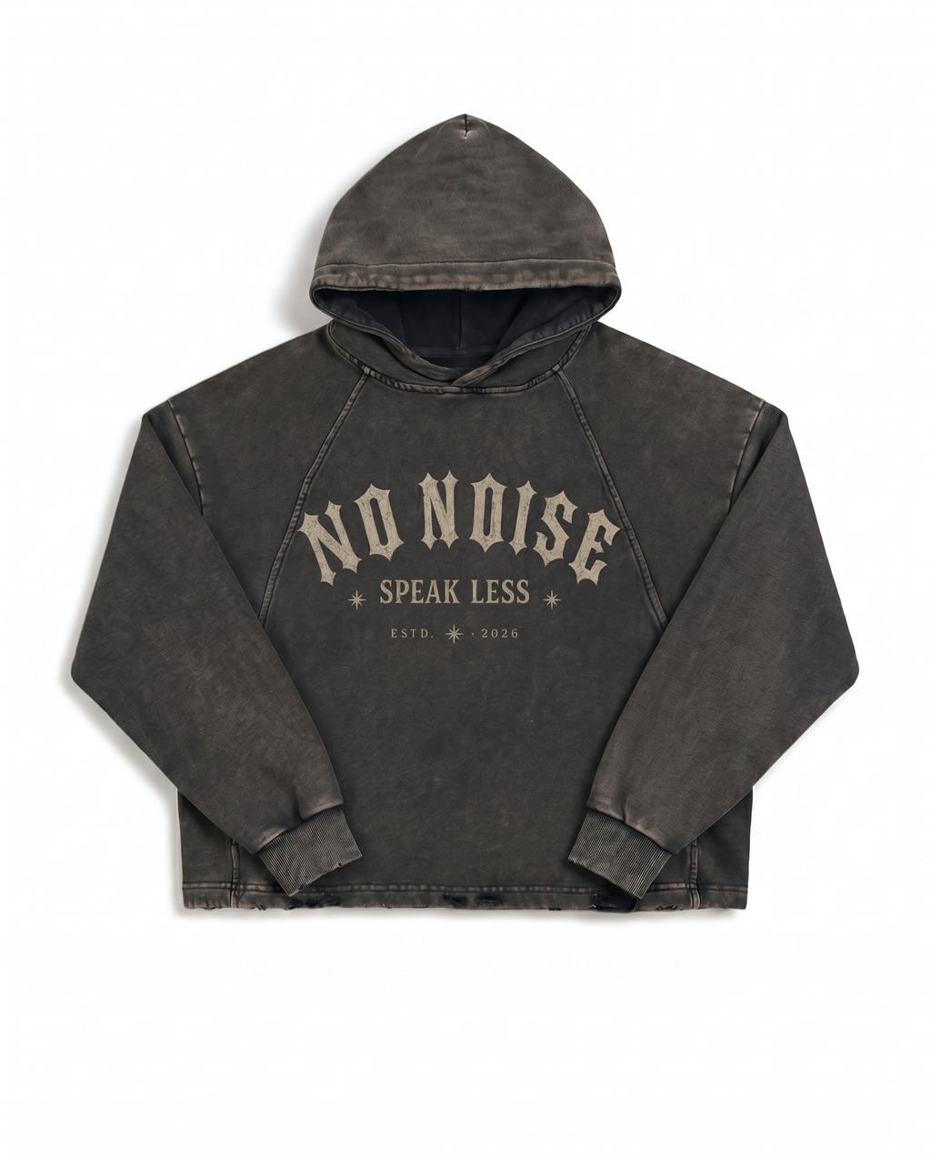 NO NOISE™ SPEAK LESS VINTAGE WASHED HOODIE — ESTD. 2026 — Hero