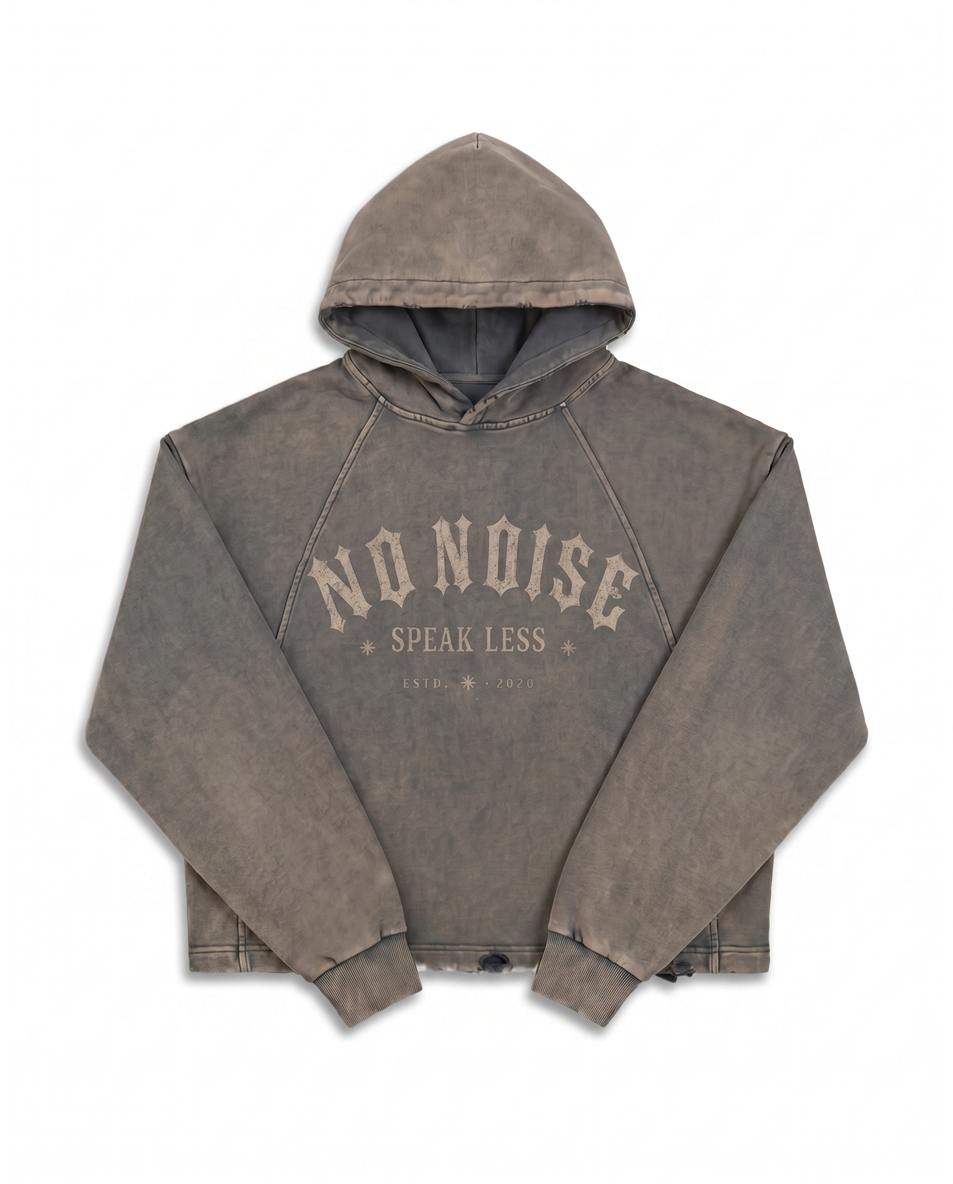NO NOISE™ SPEAK LESS VINTAGE WASHED HOODIE — ESTD. 2026 — Alternate Front