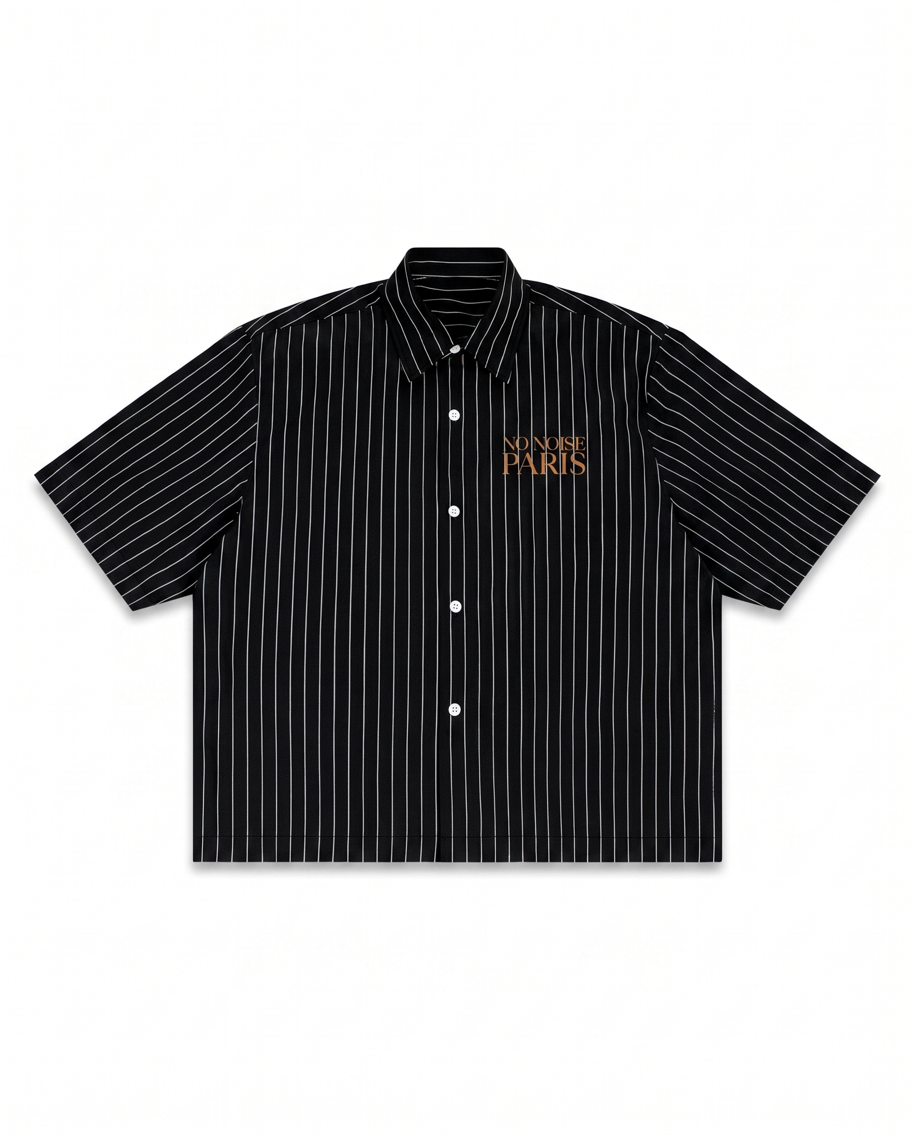 NO NOISE™ CHAPTER 001 PARIS STRIPE CODE BOXY SHIRT — BLACK — Hero