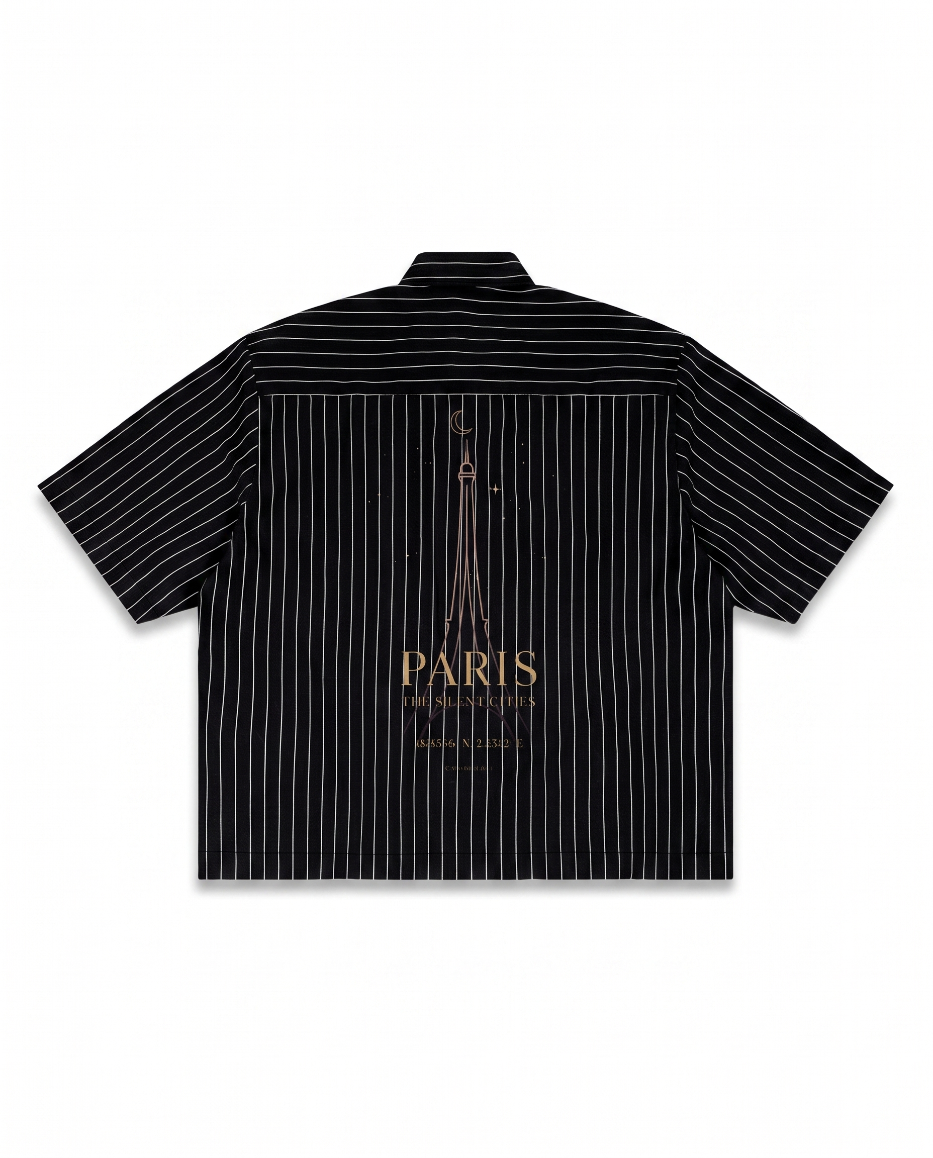 NO NOISE™ CHAPTER 001 PARIS STRIPE CODE BOXY SHIRT — BLACK — Alternate Front