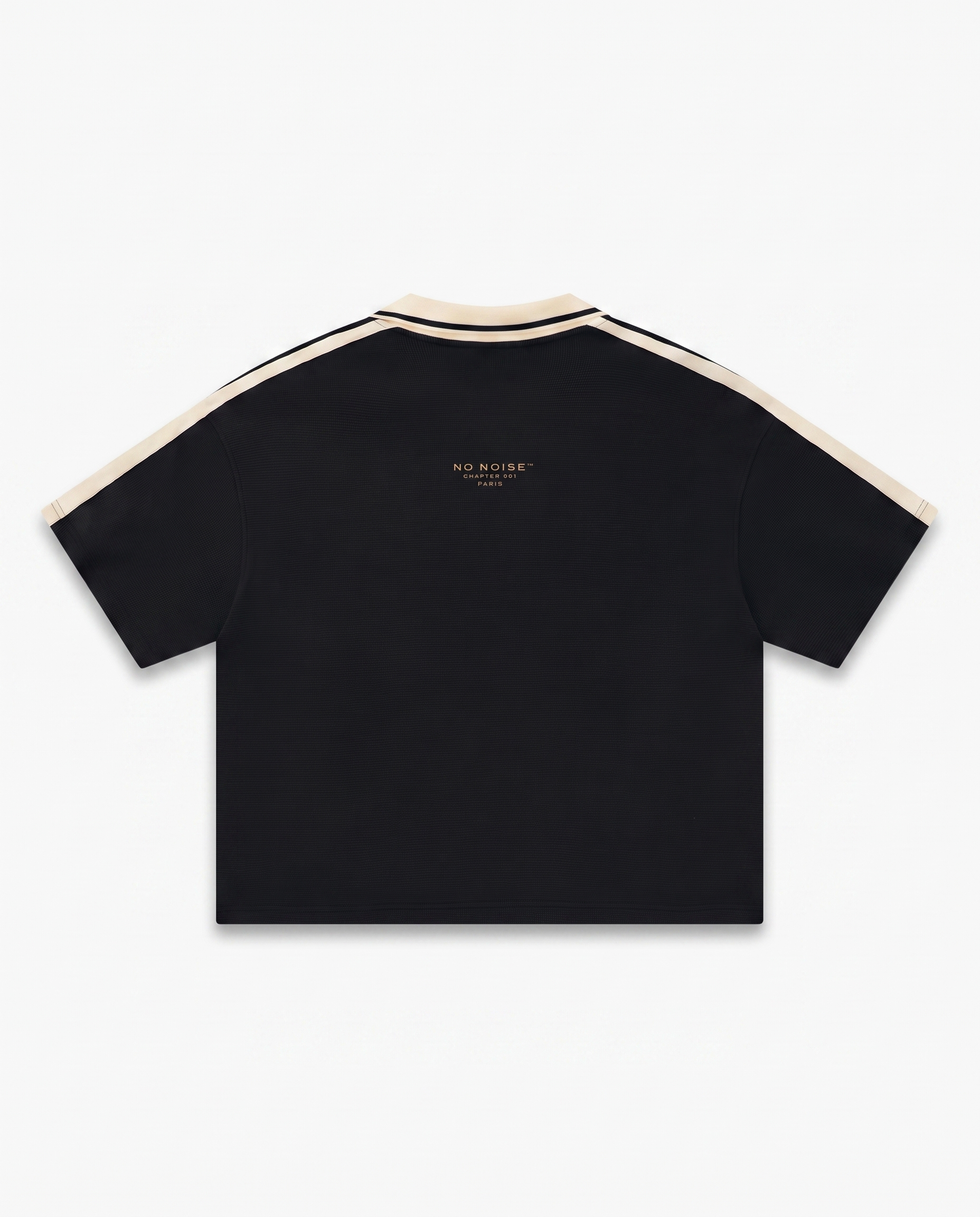 NO NOISE™ CHAPTER 001 PARIS UNISEX COLOR BLOCK POLO SHIRT — BLACK/CREAM — Alternate Front