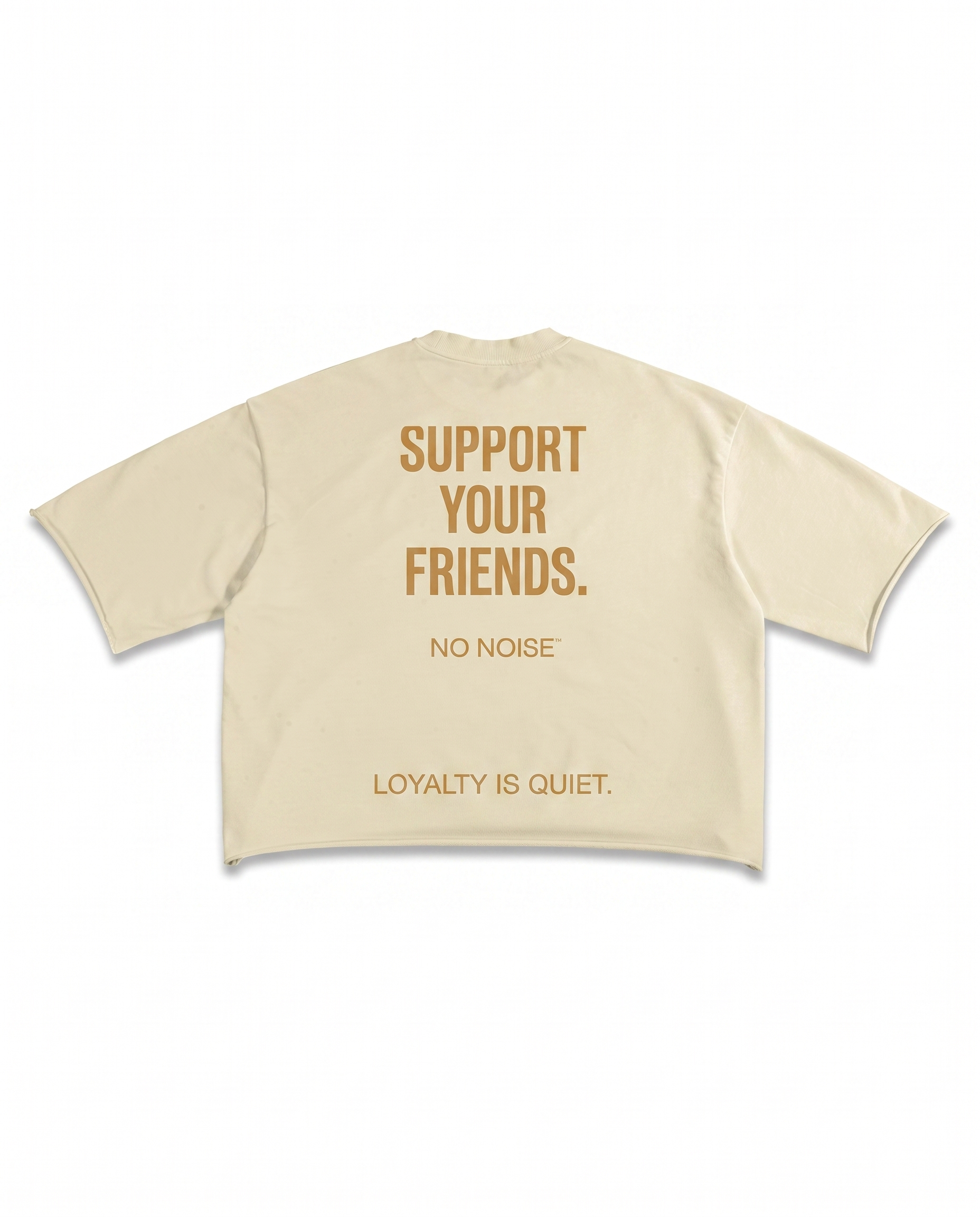 SUPPORT YOUR FRIENDS FRENCH TERRY RAW EDGE T-SHIRT — APRICOT — Alternate Front