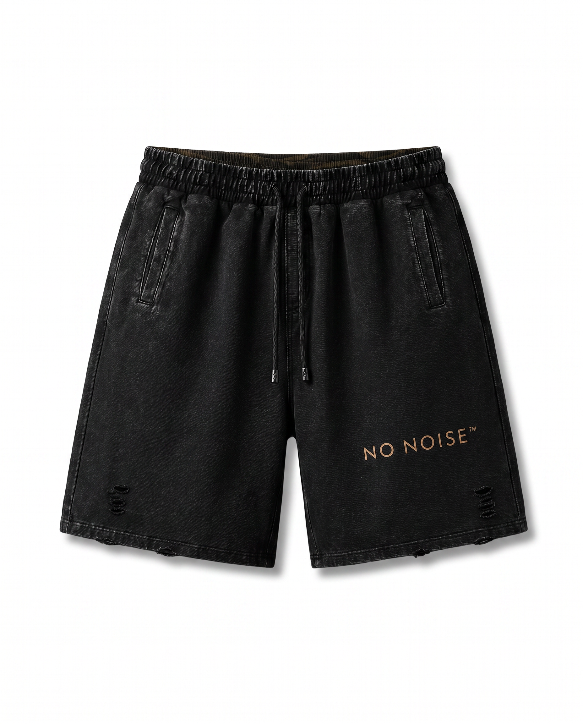 NO NOISE™ VINTAGE WASH DISTRESSED WIDE LEG SHORTS — KHAKI CAMO — Back