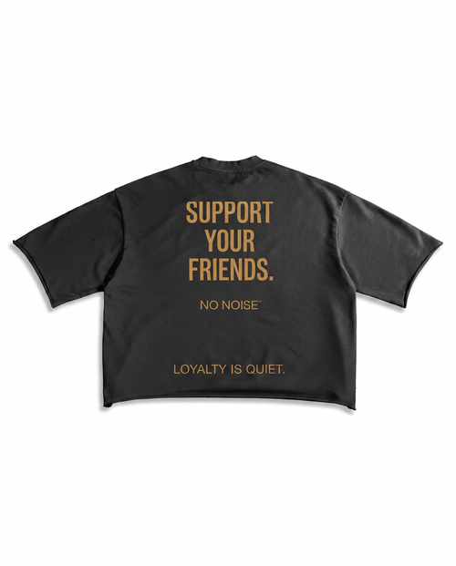 SUPPORT YOUR FRIENDS FRENCH TERRY RAW EDGE T-SHIRT — NOIR — Alternate Front
