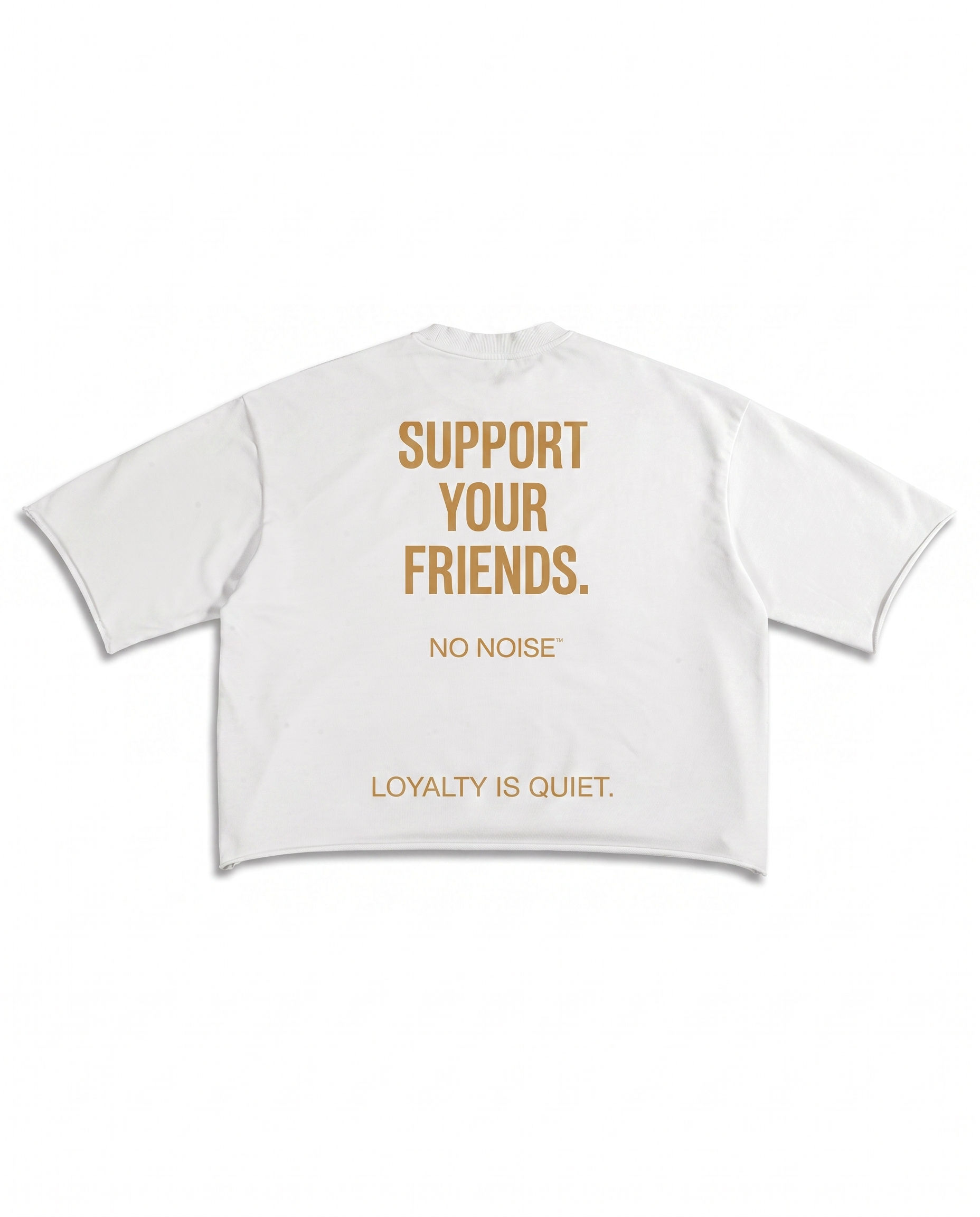 SUPPORT YOUR FRIENDS FRENCH TERRY RAW EDGE T-SHIRT — WHITE — Alternate Front