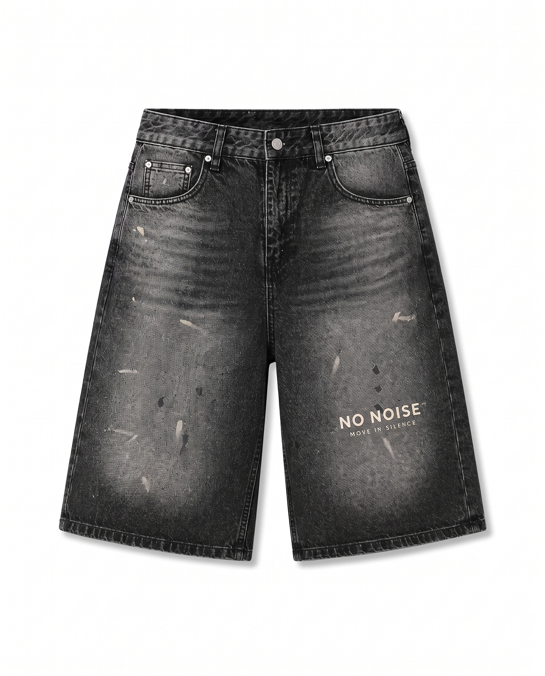 NO NOISE™ VINTAGE WASH WIDE LEG DENIM SHORTS — BLACK — Hero