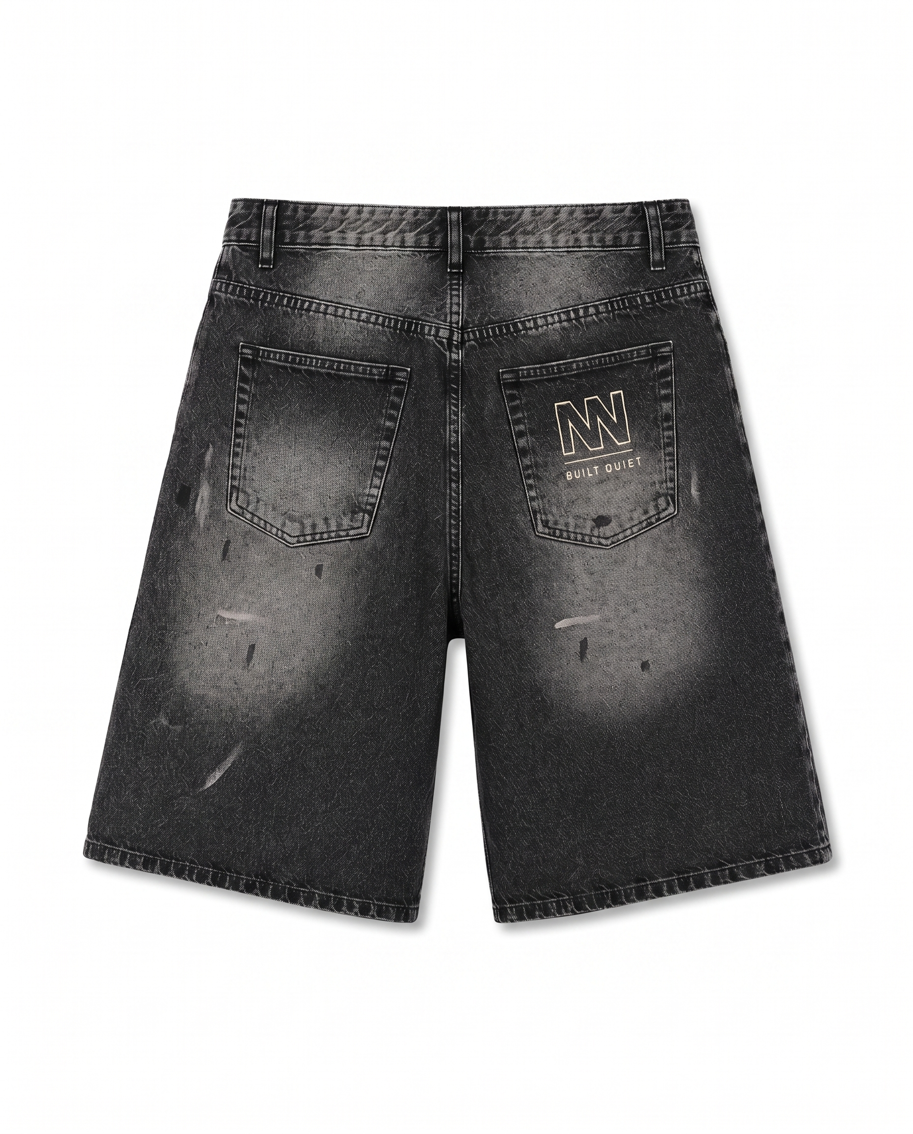 NO NOISE™ VINTAGE WASH WIDE LEG DENIM SHORTS — BLACK — Alternate Front